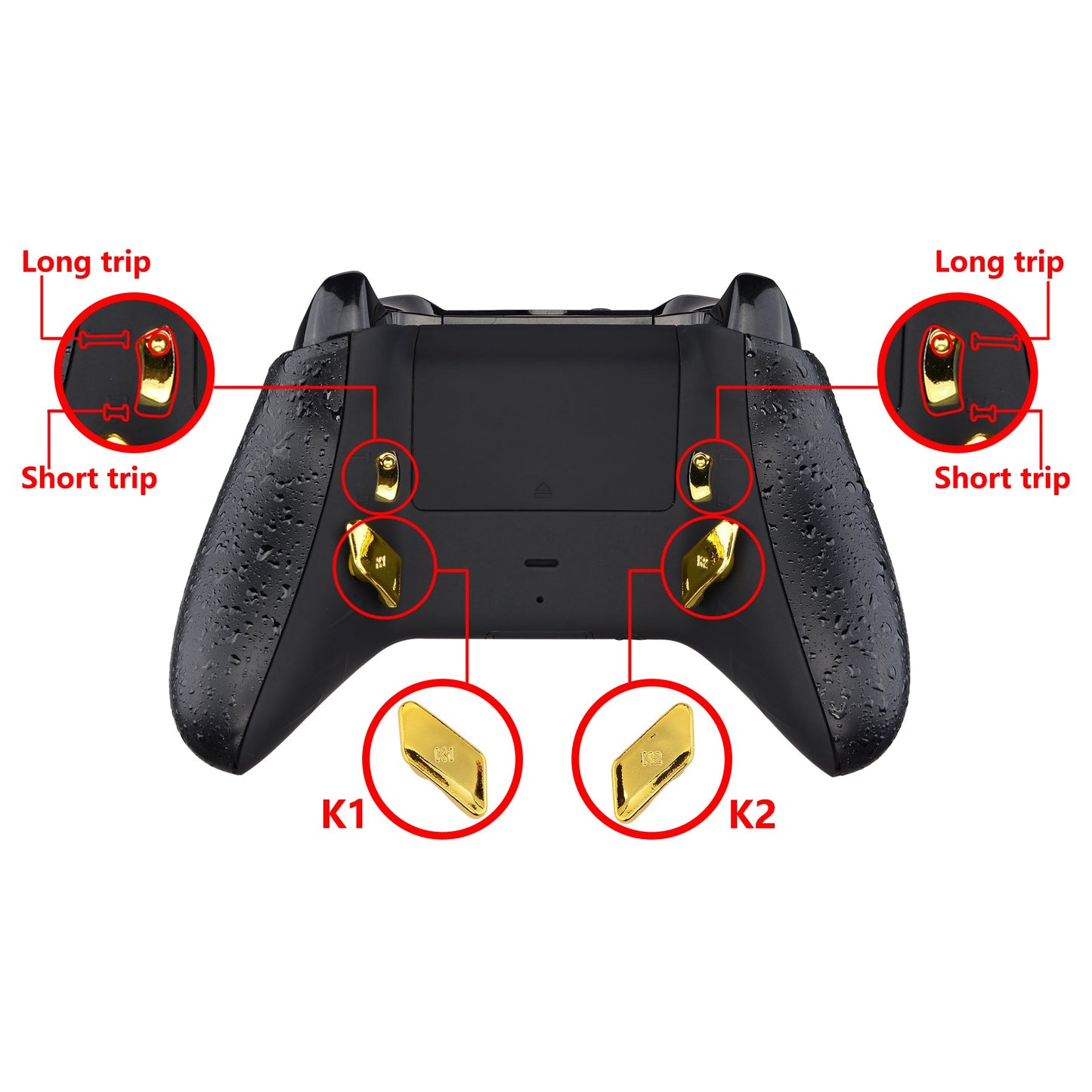 eXtremeRate Retail Chrome Gold Glossy Replacement Redesigned Back Buttons HK3 HK4 Trigger lock K1 K2 Paddles for eXtremeRate Xbox One S X Controller LOFTY Remap & Trigger Stop Kit - XOMD0032