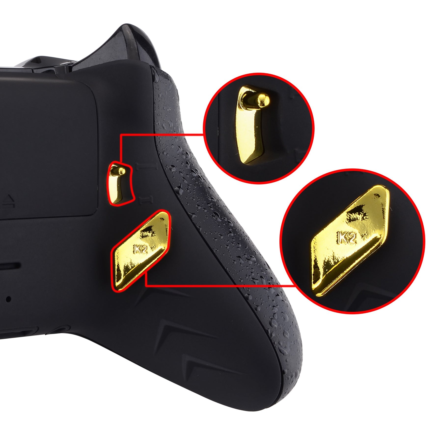 eXtremeRate Retail Chrome Gold Glossy Replacement Redesigned Back Buttons HK3 HK4 Trigger lock K1 K2 Paddles for eXtremeRate Xbox One S X Controller LOFTY Remap & Trigger Stop Kit - XOMD0032