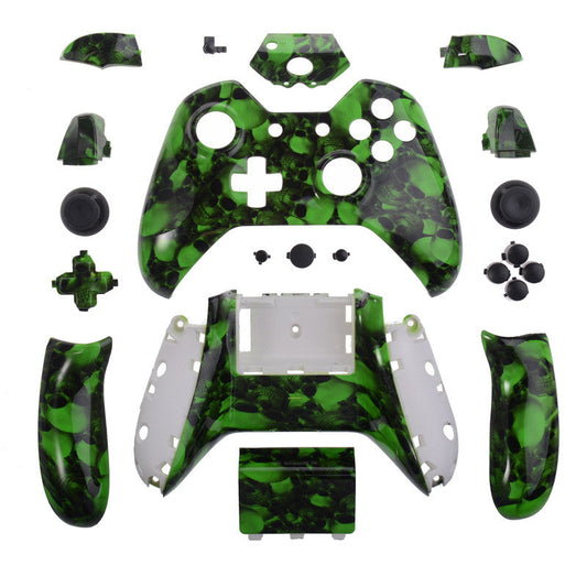 eXtremeRate Retail Green Skull Patterned Full Shell with Buttons Custom Kits for Xbox One Controller - XOS033