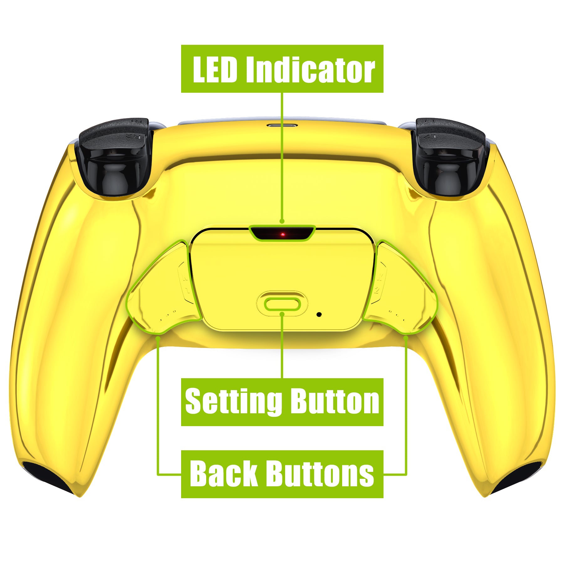 eXtremeRate Retail Chrome Gold Back Paddles Remappable Rise Remap Kit with Upgrade Board & Redesigned Back Shell & Back Buttons Attachment for PS5 Controller BDM-010 &BDM-020 - XPFD4001G2