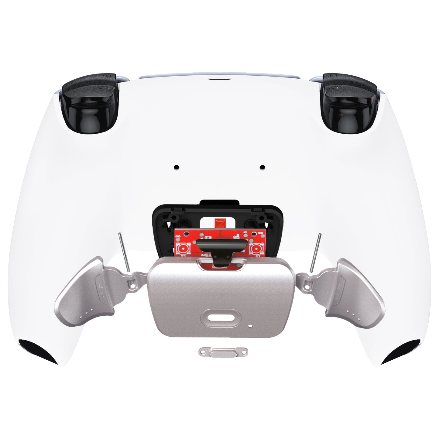 eXtremeRate Retail Silver Real Metal Buttons (RMB) Version RISE Remap Kit for PS5 Controller BDM-030 with White Back Shell, Upgraded Remappable Back Buttons Attachment for PS5 Controller - XPFJ7003G3