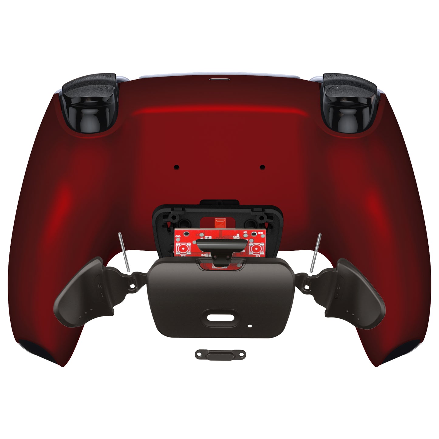 eXtremeRate Retail Black Real Metal Buttons (RMB) Version RISE Remap Kit for PS5 Controller BDM-030 with Scarlet Red Back Shell, Upgraded Remappable Back Buttons Attachment for PS5 Controller - XPFJ7004G3