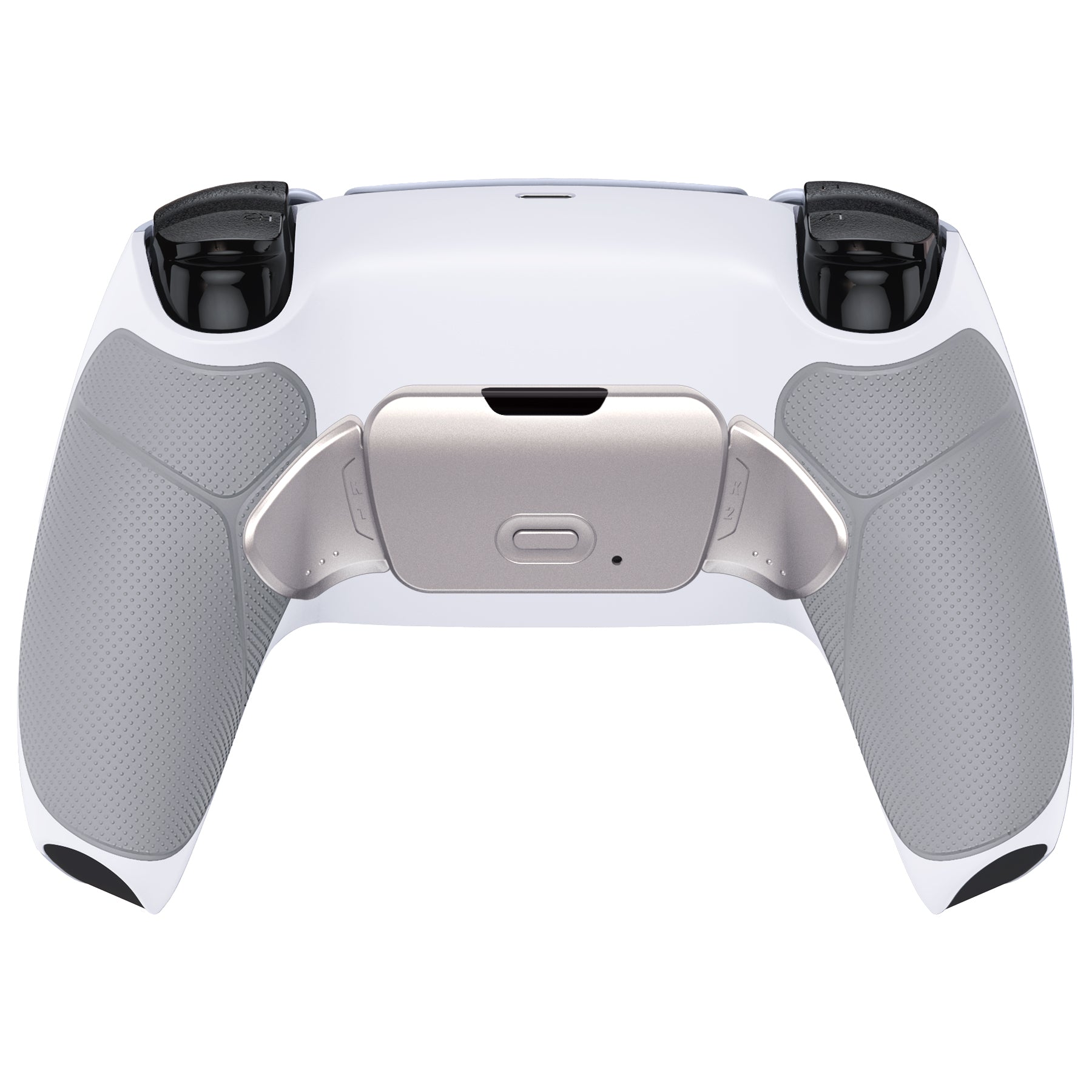 eXtremeRate Retail Silver Real Metal Buttons (RMB) Version RISE Remap Kit for PS5 Controller BDM-030 with Gray Rubberized Grip White Redesigned Back Shell, Upgraded Remappable Back Buttons Attachment for PS5 Controller - XPFJ7006G3