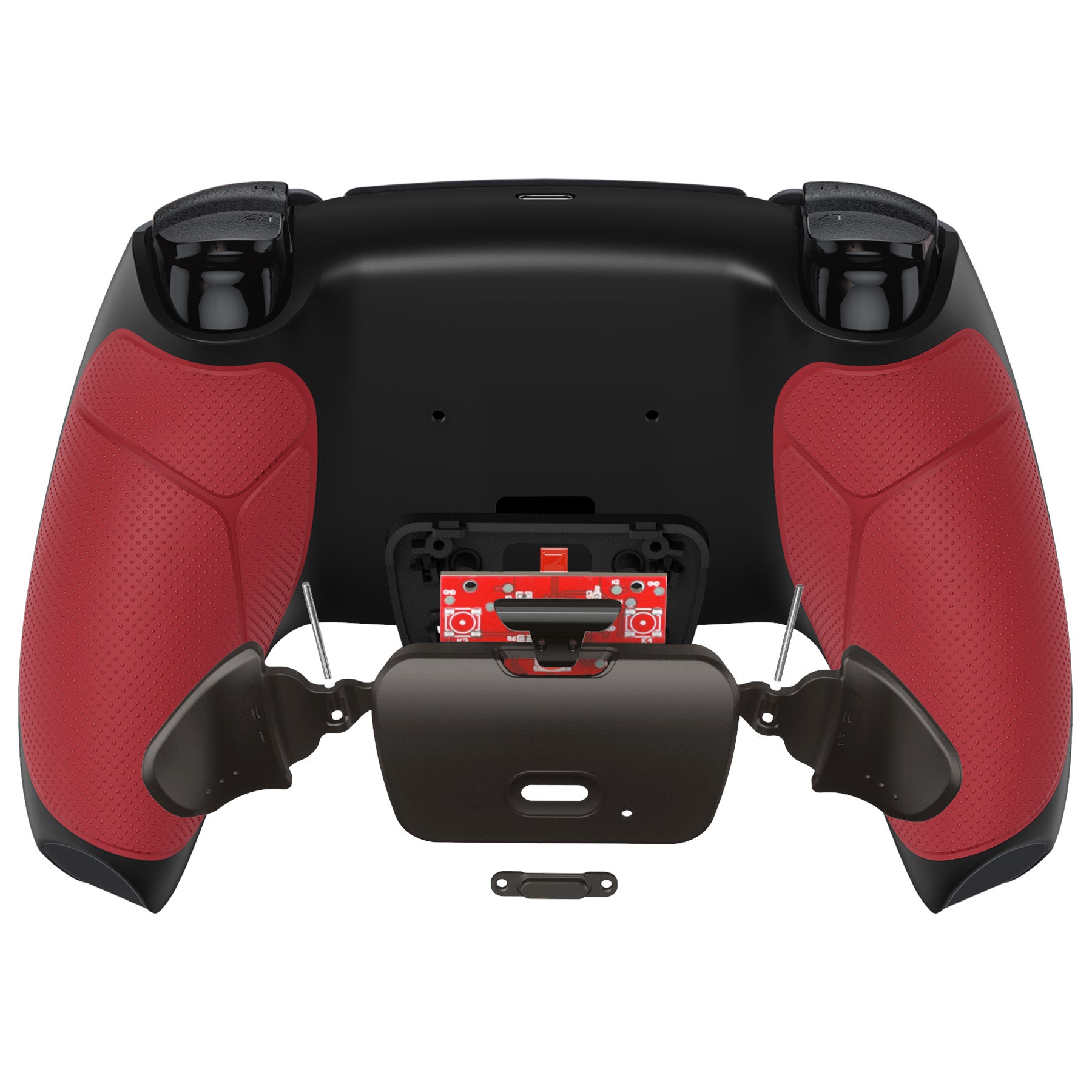 eXtremeRate Retail Black Real Metal Buttons (RMB) Version RISE 2.0 Remap Kit with Red Rubberized Grip Back Shell & Upgraded Remappable Back Buttons Attachment for PS5 Controller BDM-010 & BDM-020 - XPFJ7009