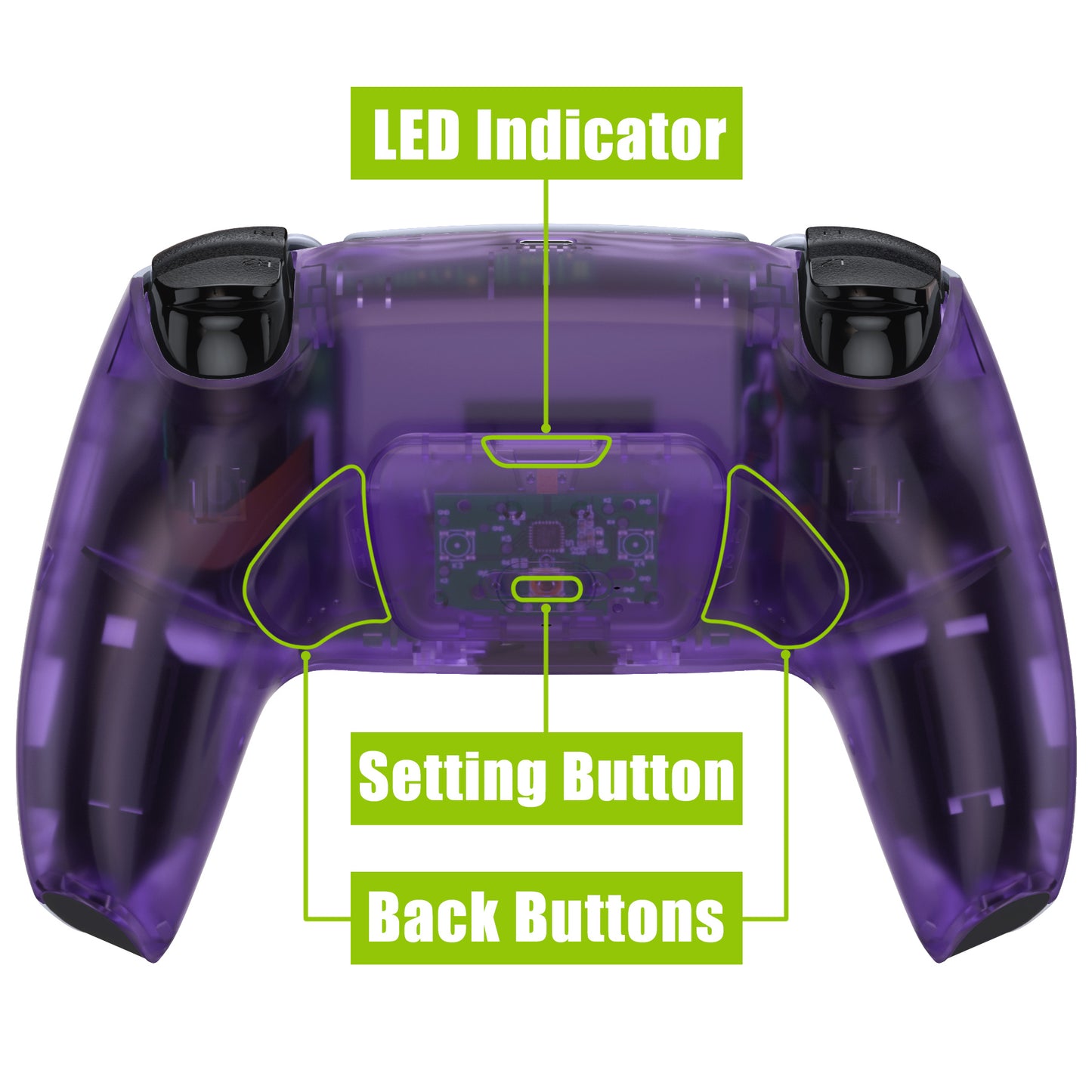 eXtremeRate Retail Clear Atomic Purple Back Paddles Remappable Rise Remap Kit with Upgrade Board & Redesigned Back Shell & Back Buttons Attachment for ps5 Controller BDM-010 & BDM-020 - XPFM5002G2