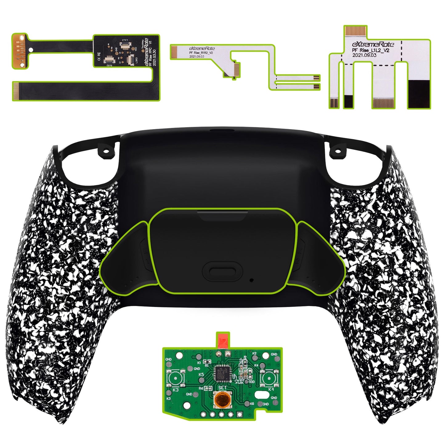 eXtremeRate Retail Textured White Back Paddles Remappable Rise Remap Kit with Upgrade Board & Redesigned Back Shell & Back Buttons Attachment for ps5 Controller BDM-010 & BDM-020 - XPFP3041G2