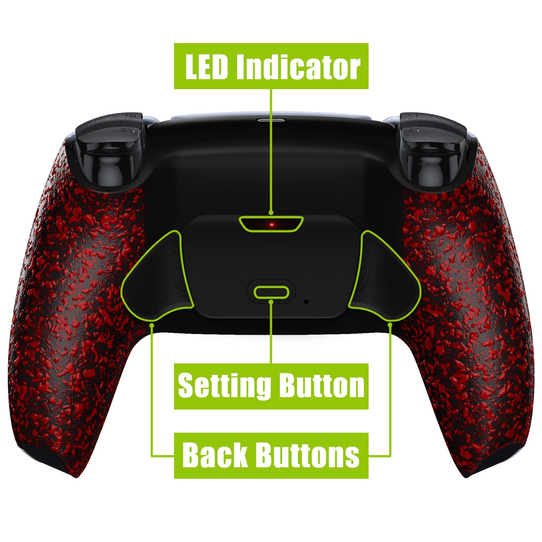 eXtremeRate Retail Textured Red Back Paddles Remappable Rise Remap Kit with Upgrade Board & Redesigned Back Shell & Back Buttons Attachment for ps5 Controller BDM-010 & BDM-020 - XPFP3042G2