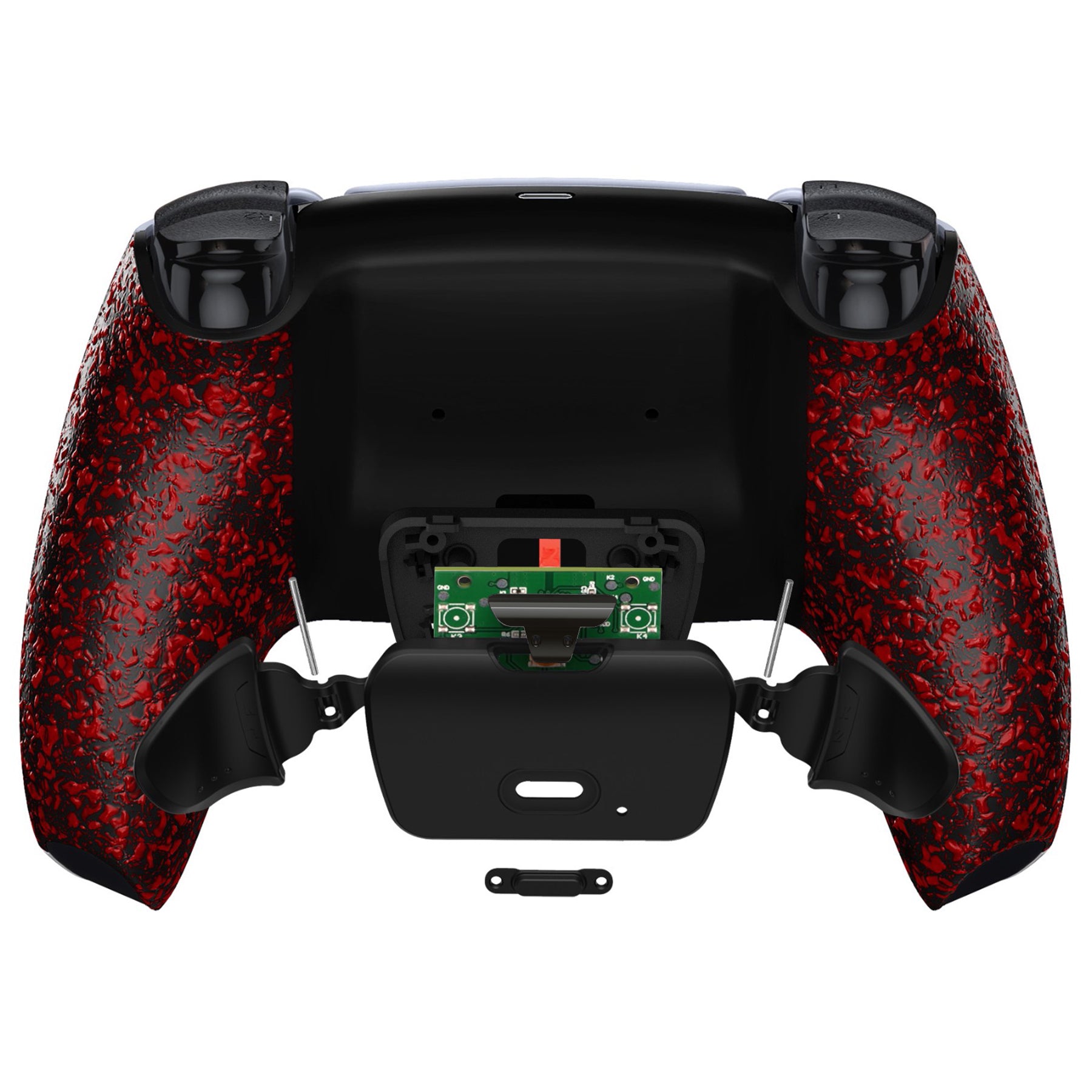 eXtremeRate Retail Textured Red Back Paddles Remappable RISE Remap Kit for PS5 Controller BDM-030, Upgrade Board & Redesigned Back Shell & Back Buttons Attachment for PS5 Controller - Controller NOT Included - XPFP3042G3