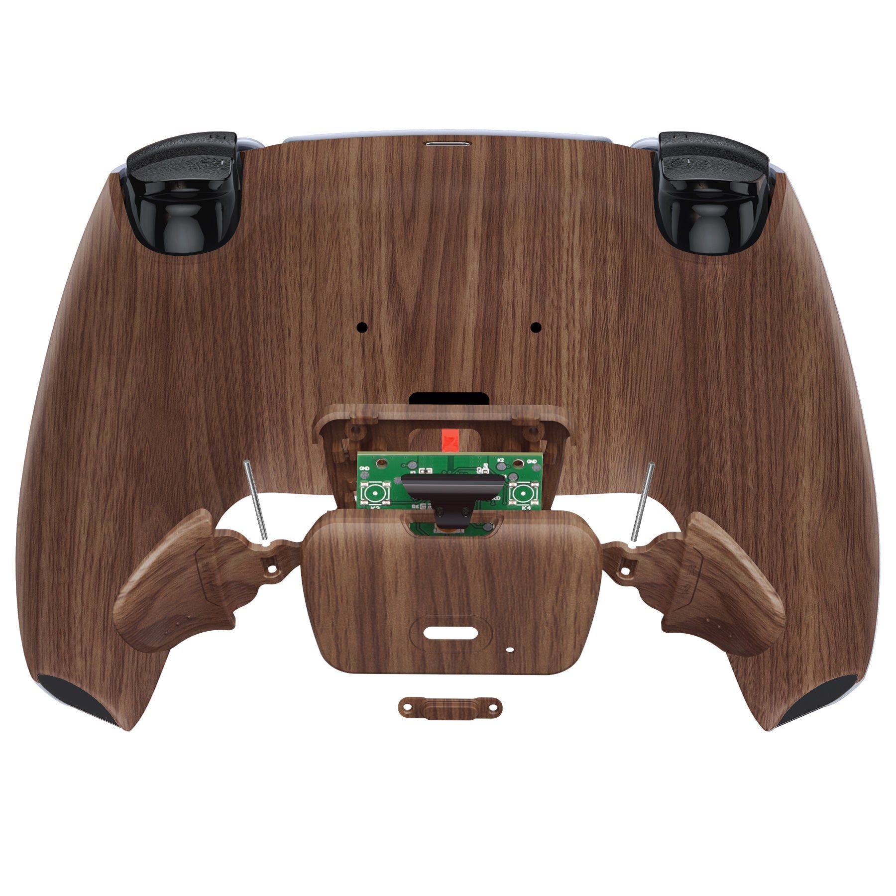 eXtremeRate Retail Wood Grain Back Paddles Remappable Rise Remap Kit with Upgrade Board & Redesigned Back Shell & Back Buttons Attachment for PS5 Controller BDM-010 & BDM-020 - XPFS2001G2