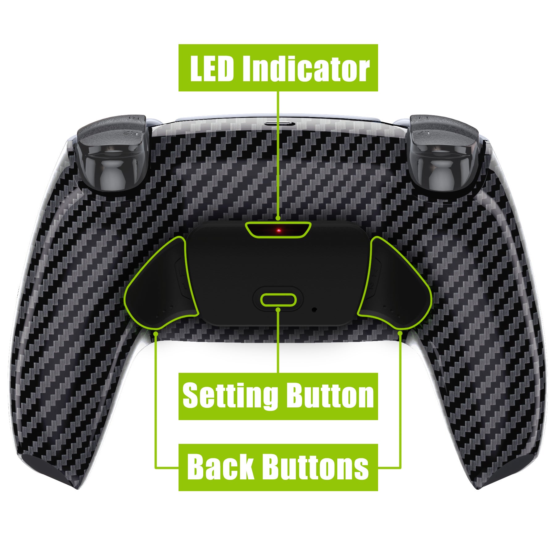 eXtremeRate Retail Graphite Carbon Fiber Pattern Back Paddles Remappable Rise Remap Kit with Upgrade Board & Redesigned Back Shell & Back Buttons Attachment for PS5 Controller BDM-010 & BDM-020 - XPFS2002G2