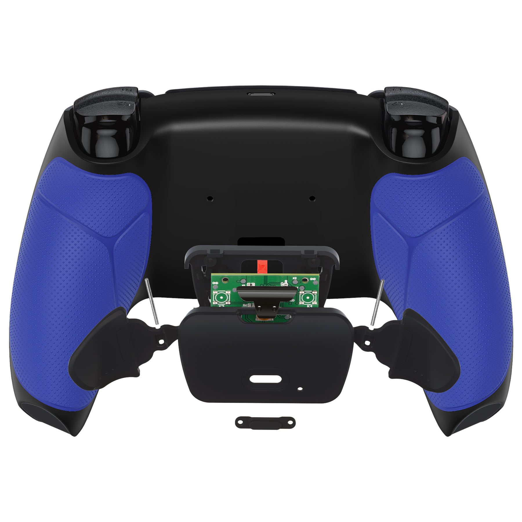 eXtremeRate Retail Blue Rubberized Grip Back Paddles Remappable Rise Remap Kit with Upgrade Board & Redesigned Back Shell & Back Buttons Attachment for PS5 Controller BDM-010 & BDM-020 - XPFU6003