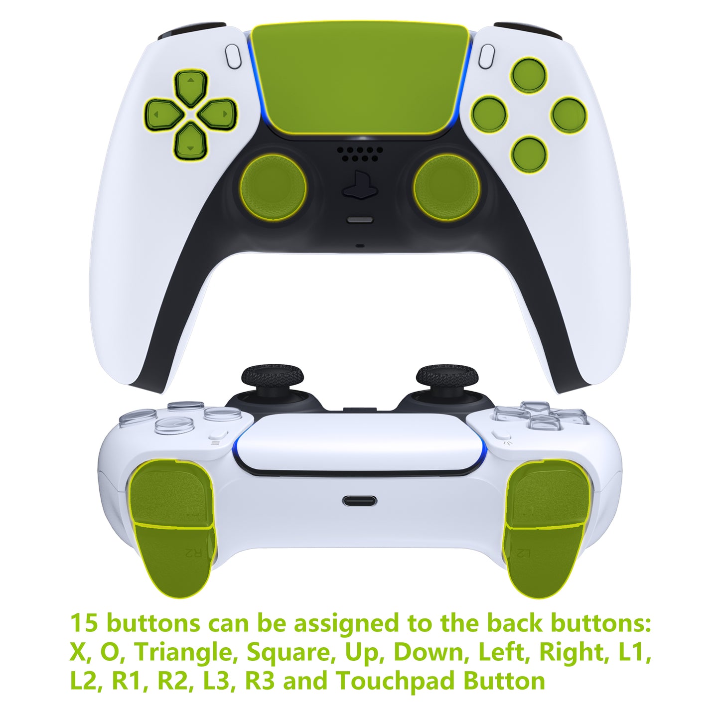 eXtremeRate Retail Green Rubberized Grip Back Paddles Remappable Rise Remap Kit with Upgrade Board & Redesigned Back Shell & Back Buttons Attachment for PS5 Controller BDM-010 & BDM-020 - XPFU6004