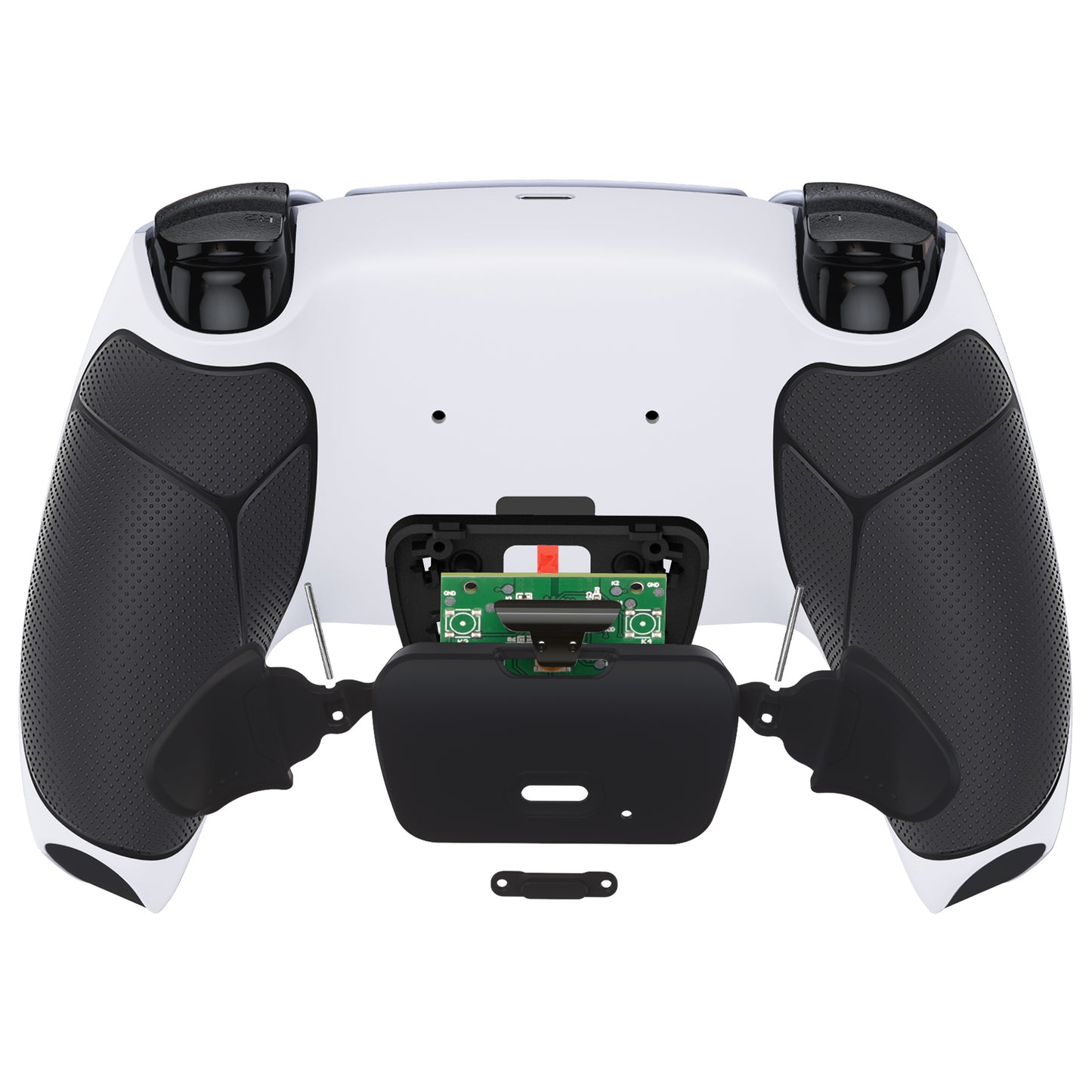 eXtremeRate Retail Rubberized White Black- Black Grip  Back Paddles Remappable Rise Remap Kit with Upgrade Board & Redesigned Back Shell & Back Buttons Attachment for PS5 Controller BDM-010 & BDM-020 - XPFU6010