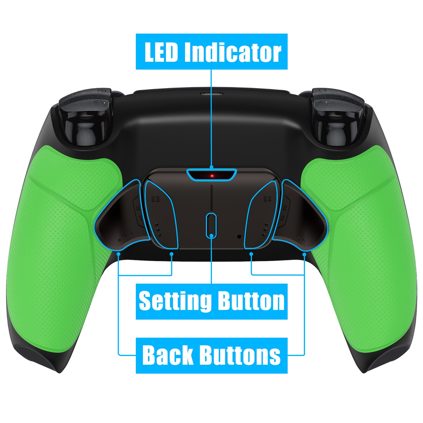 eXtremeRate Retail Rubberized Green Remappable Real Metal Buttons (RMB) Version RISE4 Remap Kit for PS5 Controller BDM 010 & BDM 020, Upgrade Board & Redesigned Back Shell & 4 Back Buttons for PS5 Controller - YPFJ7003