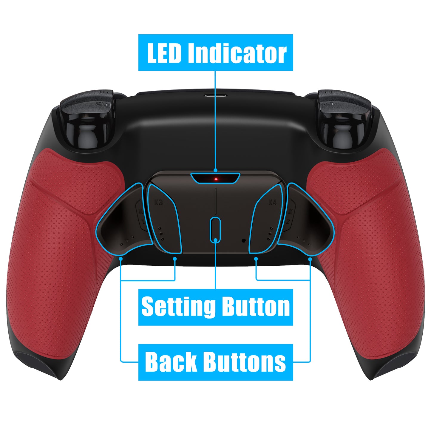 eXtremeRate Retail Rubberized Red Remappable Real Metal Buttons (RMB) Version RISE4 Remap Kit for PS5 Controller BDM 010 & BDM 020, Upgrade Board & Redesigned Back Shell & 4 Back Buttons for PS5 Controller - YPFJ7004