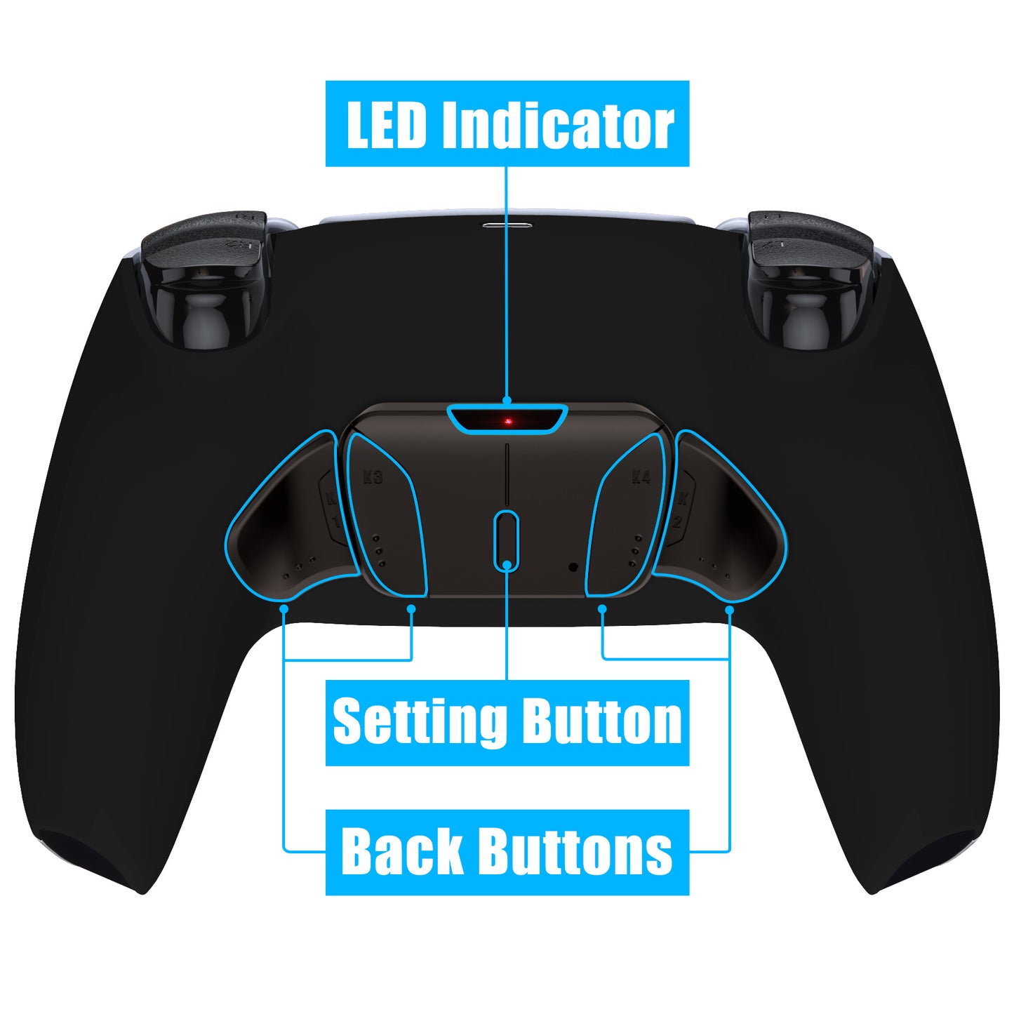 eXtremeRate Retail Black Remappable Real Metal Buttons (RMB) Version RISE4 Remap Kit for PS5 Controller BDM 010 & BDM 020, Upgrade Board & Redesigned Back Shell & 4 Back Buttons for PS5 Controller - YPFJ7005