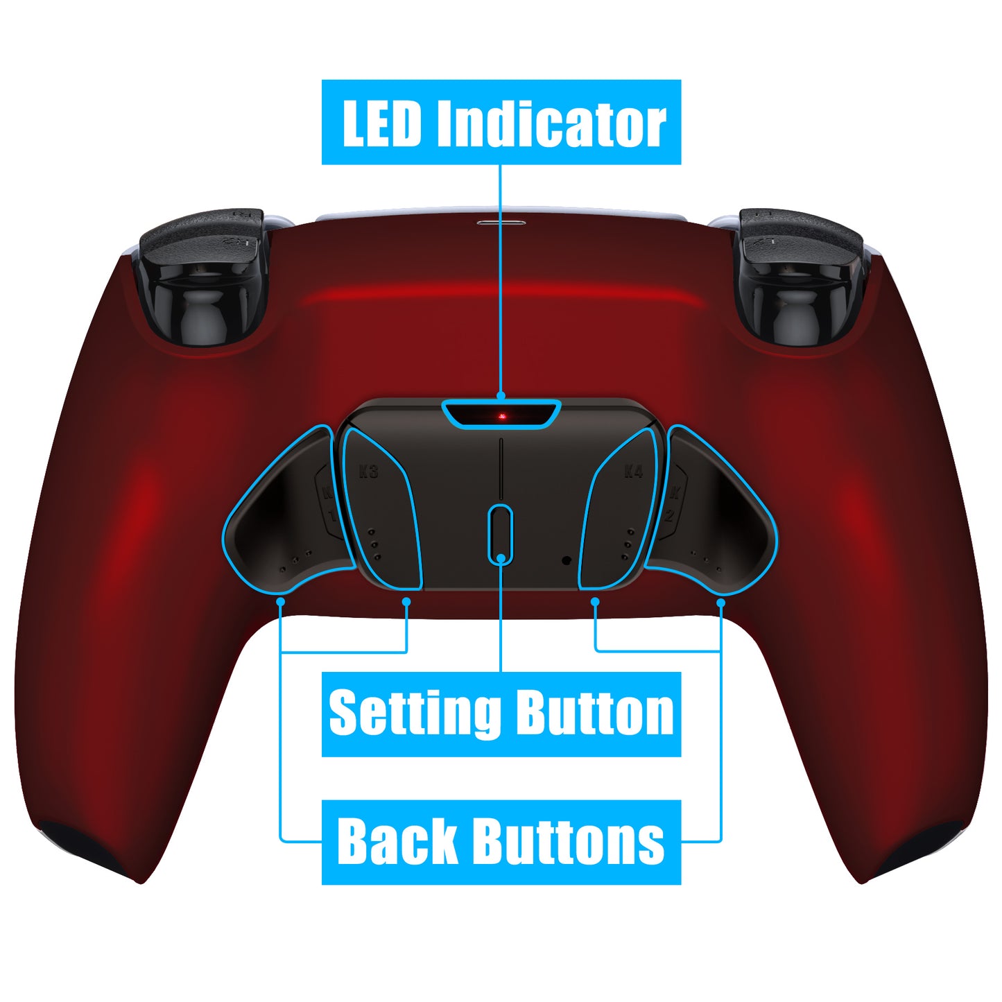 eXtremeRate Retail Scarlet Red Remappable Real Metal Buttons (RMB) Version RISE4 Remap Kit for PS5 Controller BDM 010 & BDM 020, Upgrade Board & Redesigned Back Shell & 4 Back Buttons for PS5 Controller - YPFJ7007