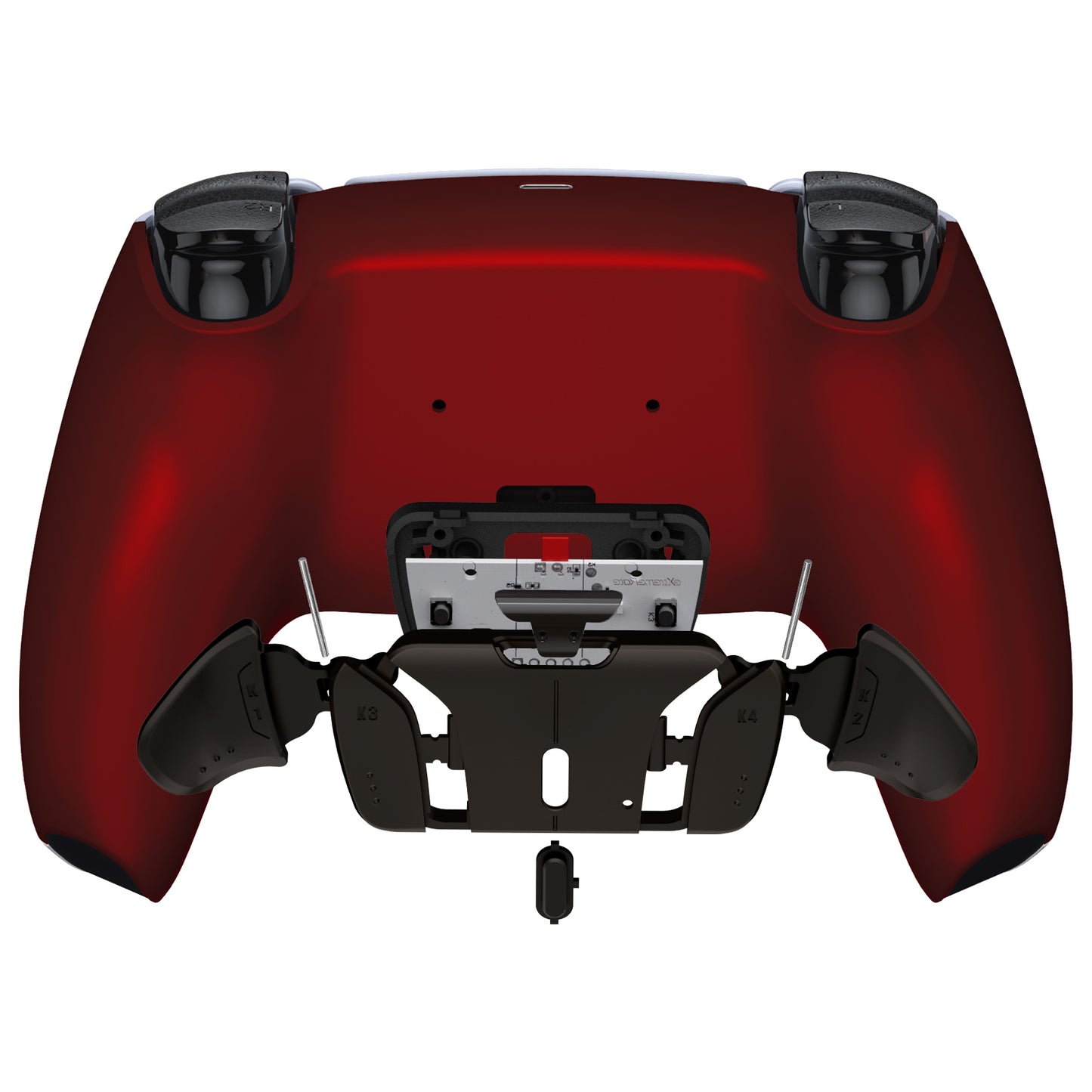 eXtremeRate Retail Black Real Metal Buttons (RMB) Version RISE4 Remap Kit for PS5 Controller BDM-030 with Scarlet Red Redesigned Back Shell, Upgrade Board & 4 Back Buttons for PS5 Controller - YPFJ7007G3