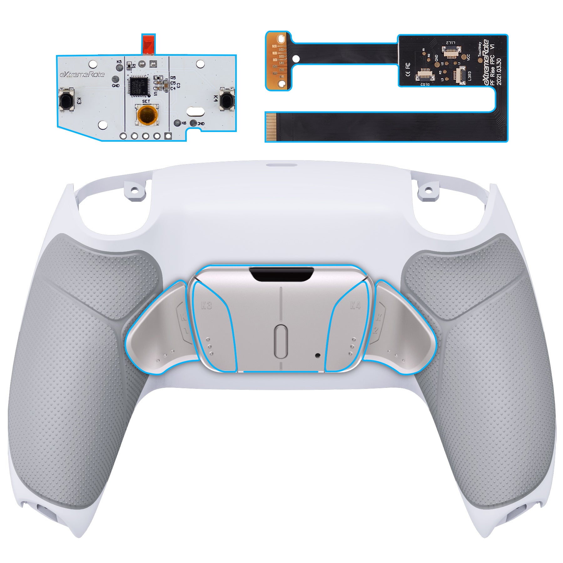 eXtremeRate Retail Rubberized White Remappable Real Metal Buttons (RMB) Version RISE4 Remap Kit for PS5 Controller BDM 010 & BDM 020, Upgrade Board & Redesigned Back Shell & 4 Back Buttons for PS5 Controller - YPFJ7009