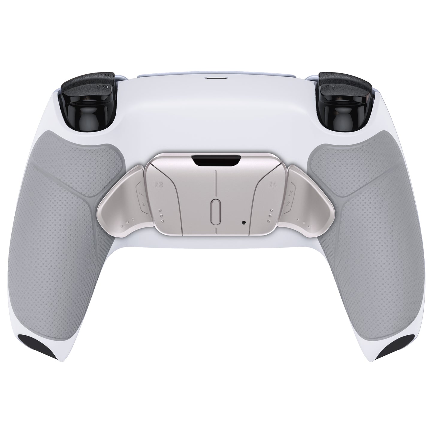 eXtremeRate Retail Silver Real Metal Buttons (RMB) Version RISE4 Remap Kit for PS5 Controller BDM-030 with Gray Rubberized Grip White Redesigned Back Shell, Upgrade Board & 4 Back Buttons for PS5 Controller - YPFJ7009G3