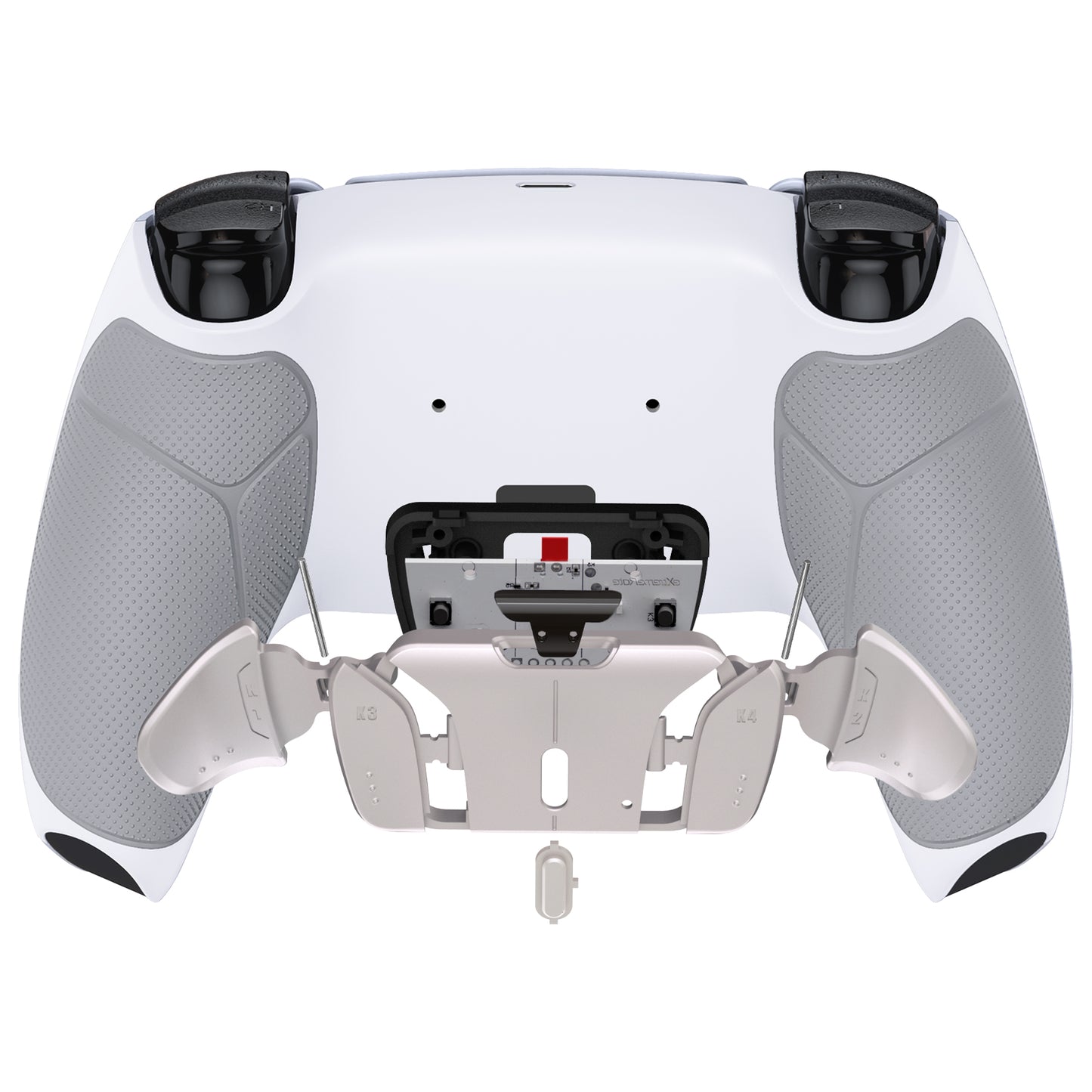 eXtremeRate Retail Silver Real Metal Buttons (RMB) Version RISE4 Remap Kit for PS5 Controller BDM-030 with Gray Rubberized Grip White Redesigned Back Shell, Upgrade Board & 4 Back Buttons for PS5 Controller - YPFJ7009G3