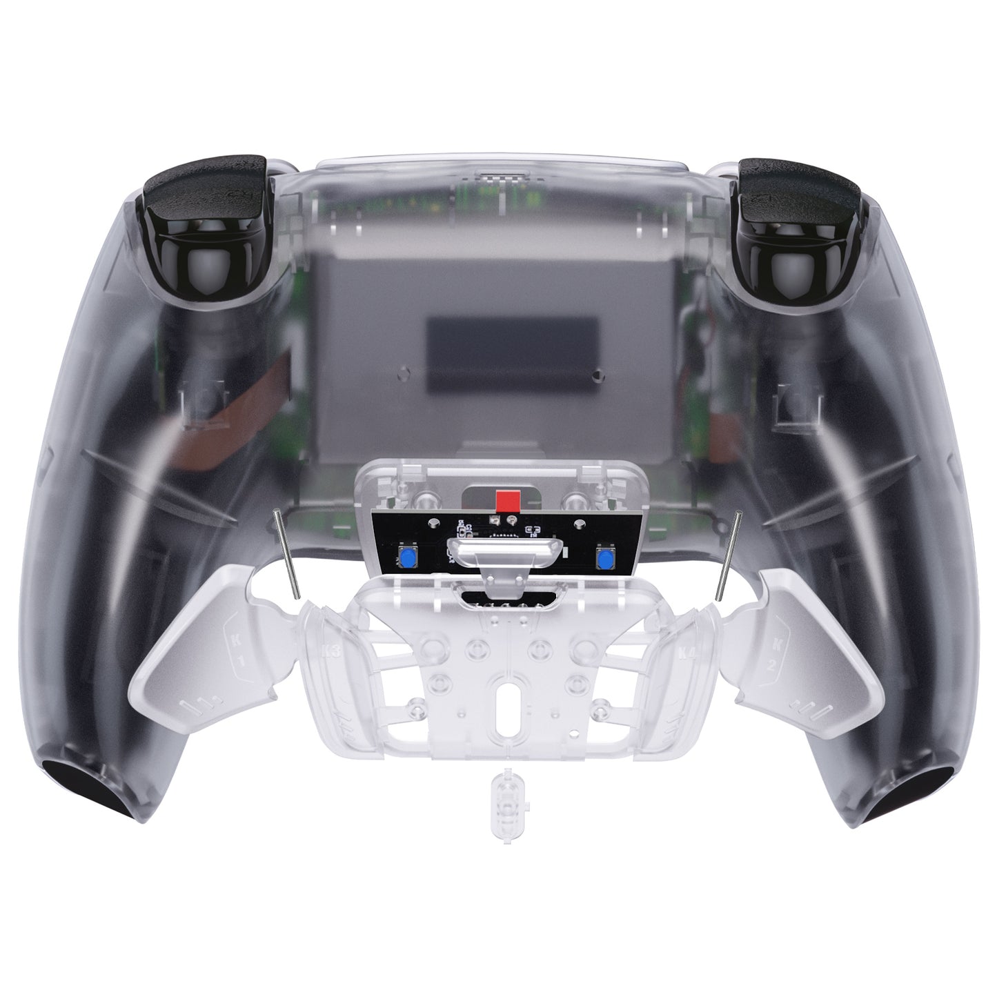 eXtremeRate Retail Clear Remappable RISE 4.0 Remap Kit for ps5 Controller BDM 010 & BDM 020, Upgrade Board & Redesigned Back Shell & 4 Back Buttons for ps5 Controller - Controller NOT Included - YPFM5001