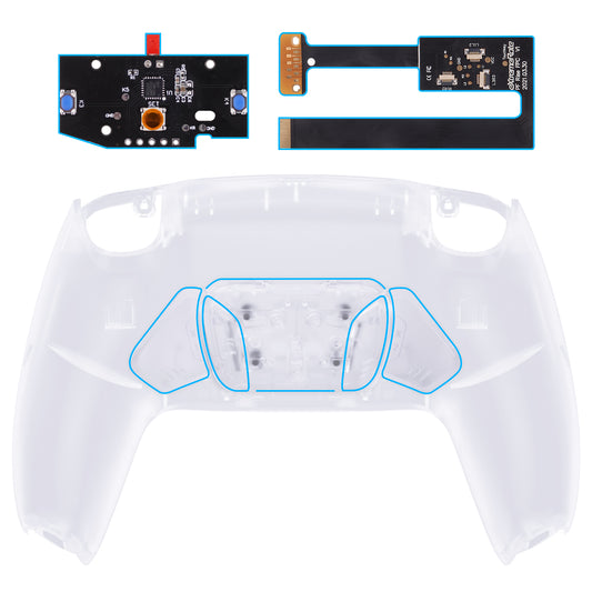 eXtremeRate Retail Clear Remappable RISE 4.0 Remap Kit for ps5 Controller BDM 010 & BDM 020, Upgrade Board & Redesigned Back Shell & 4 Back Buttons for ps5 Controller - Controller NOT Included - YPFM5001