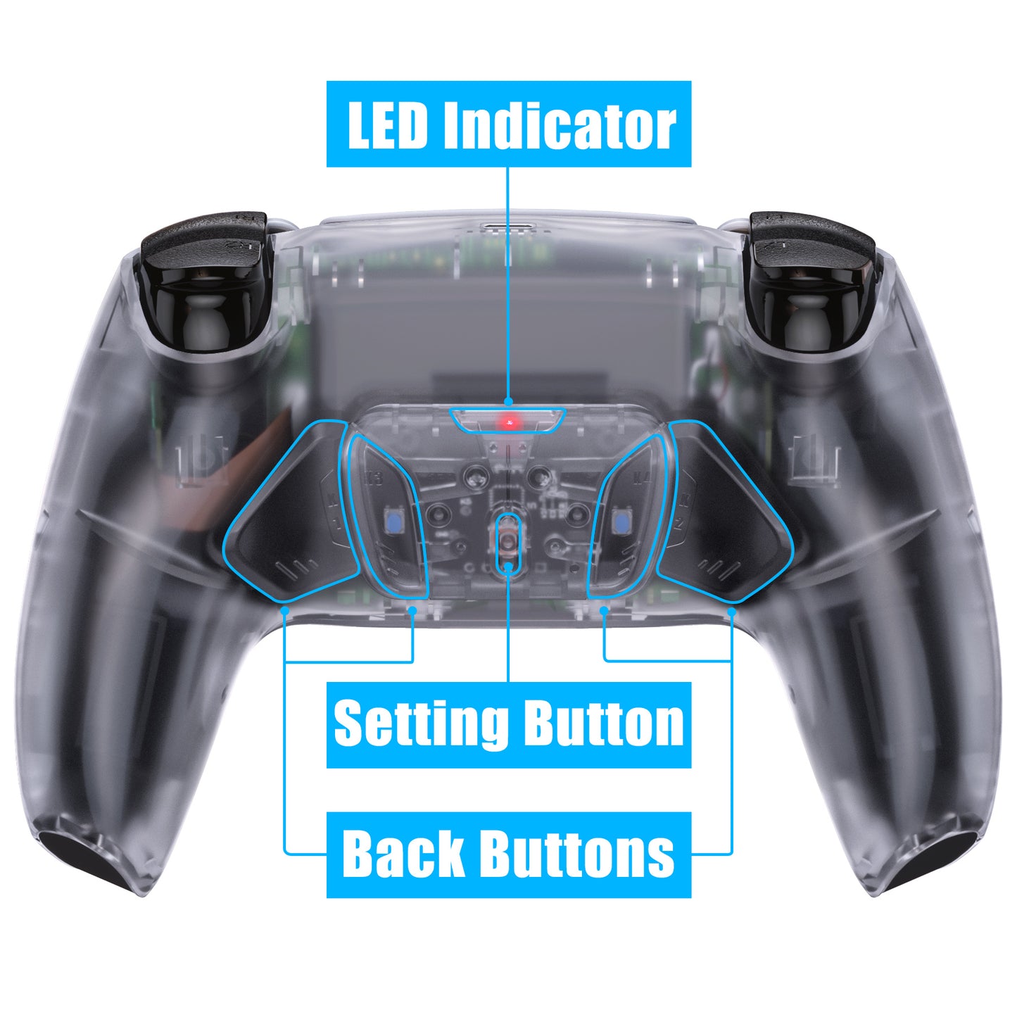 eXtremeRate Retail Clear Remappable RISE 4.0 Remap Kit for ps5 Controller BDM 010 & BDM 020, Upgrade Board & Redesigned Back Shell & 4 Back Buttons for ps5 Controller - Controller NOT Included - YPFM5001