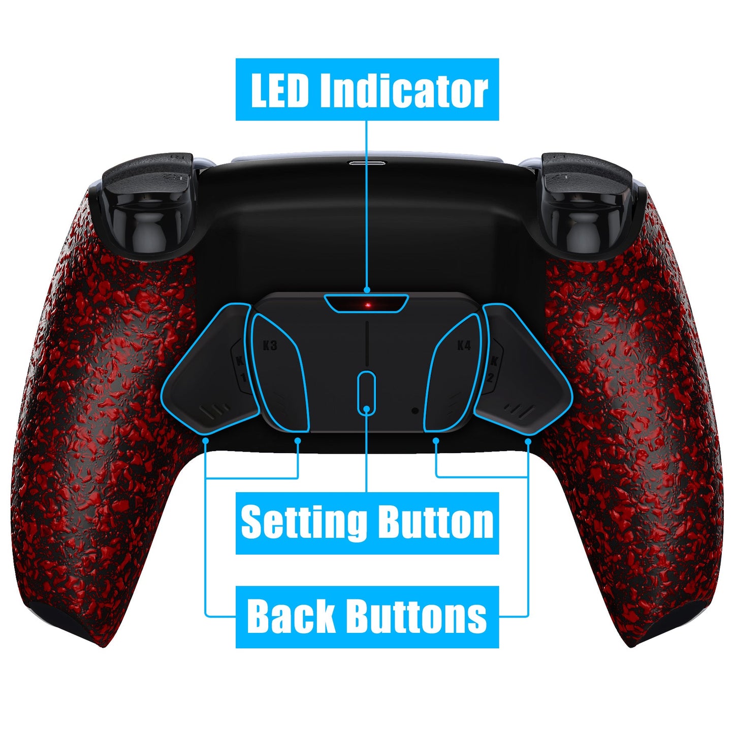 eXtremeRate Retail Textured Red Remappable RISE 4.0 Remap Kit for ps5 Controller BDM 010 & BDM 020, Upgrade Board & Redesigned Back Shell & 4 Back Buttons for ps5 Controller - Controller NOT Included - YPFP3004