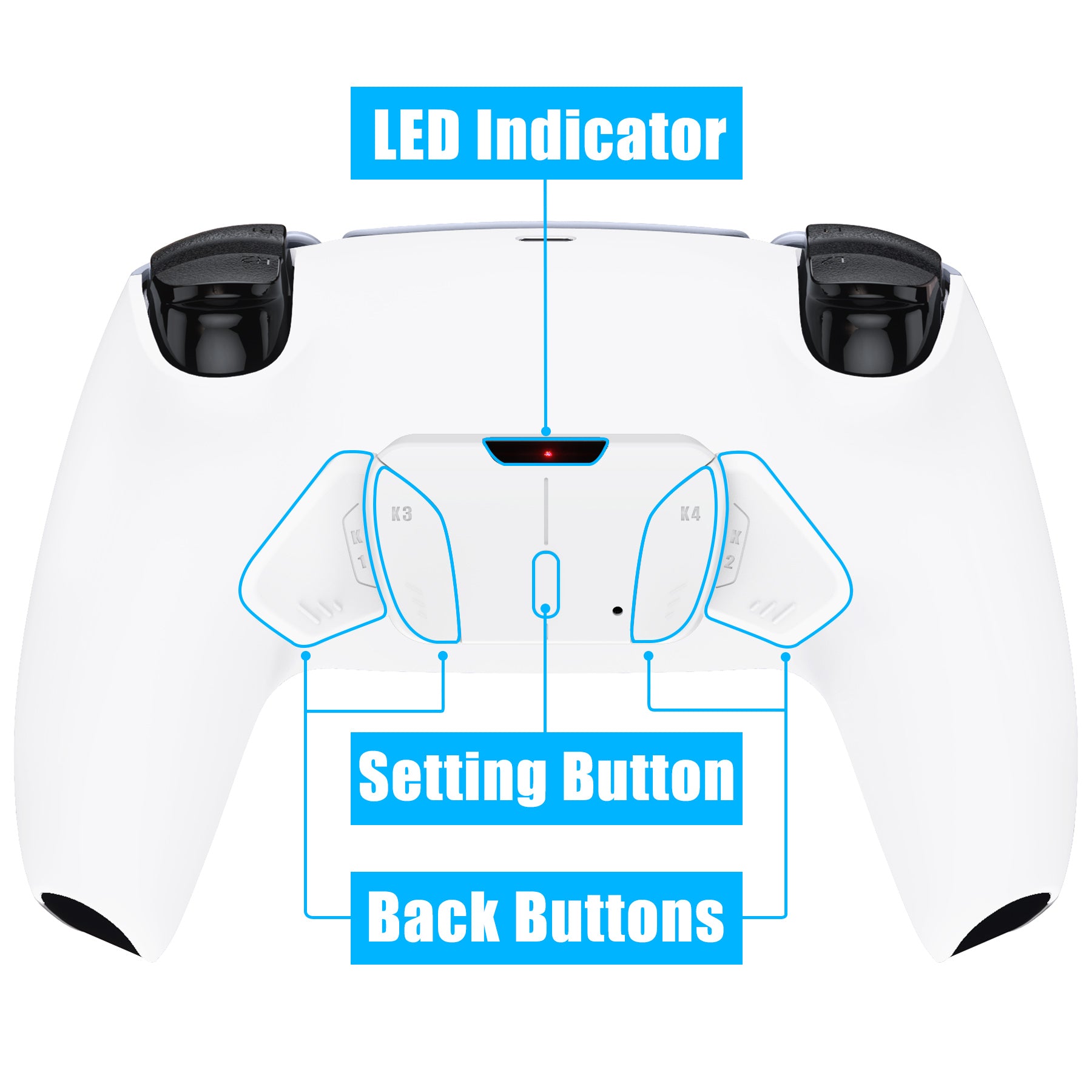 eXtremeRate Retail White Remappable RISE 4.0 Remap Kit for ps5 Controller BDM 010 & BDM 020, Upgrade Board & Redesigned Back Shell & 4 Back Buttons for ps5 Controller - Controller NOT Included - YPFP3006