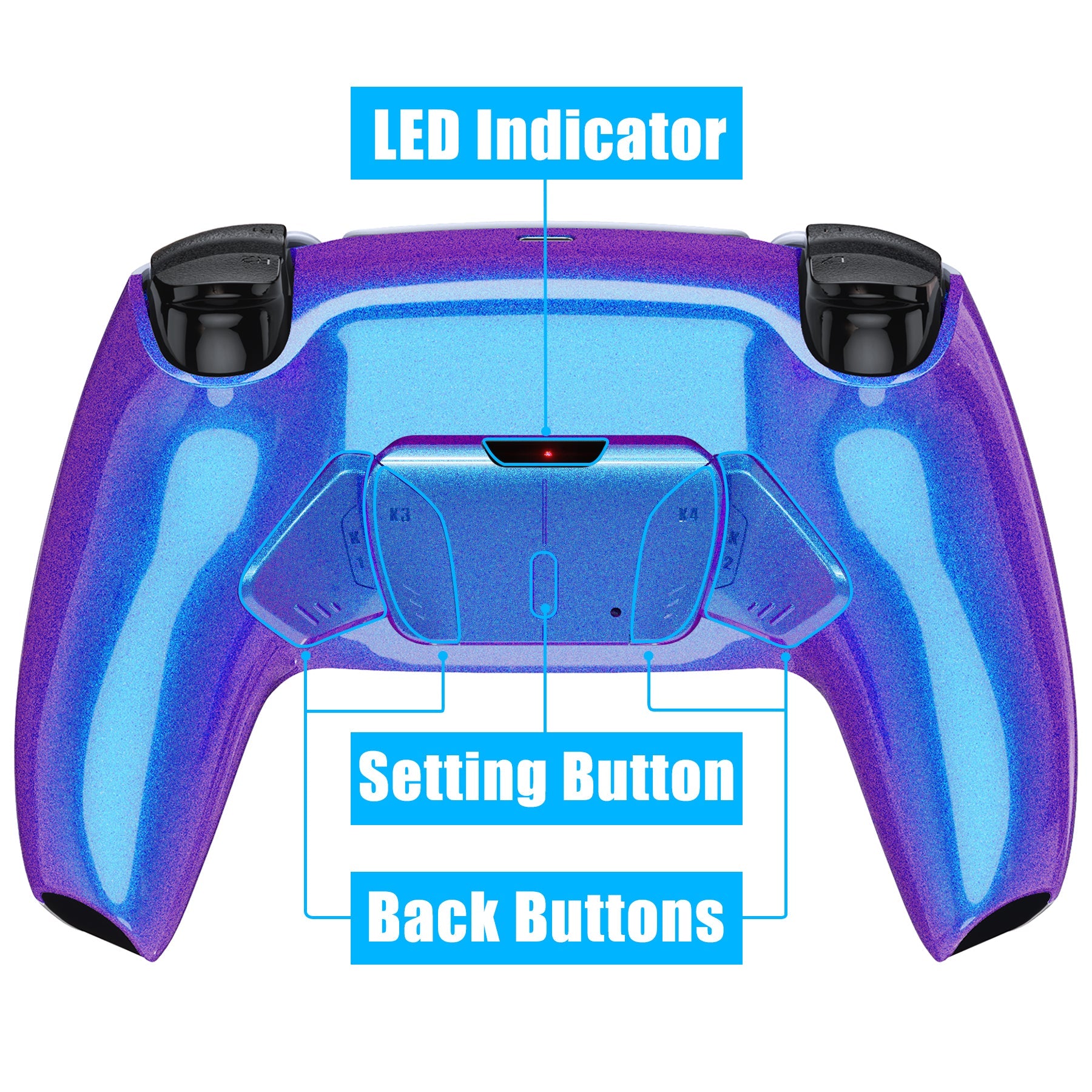 eXtremeRate Retail Chameleon Purple Blue Remappable RISE 4.0 Remap Kit for ps5 Controller BDM 010 & BDM 020, Upgrade Board & Redesigned Back Shell & 4 Back Buttons for ps5 Controller - Controller NOT Included - YPFP3008