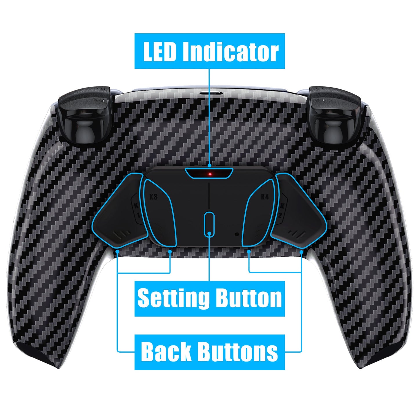 eXtremeRate Retail Graphite Carbon Fiber Pattern Remappable RISE 4.0 Remap Kit for ps5 Controller BDM 010 & BDM 020, Upgrade Board & Redesigned Back Shell & 4 Back Buttons for ps5 Controller - Controller NOT Included - YPFS2002