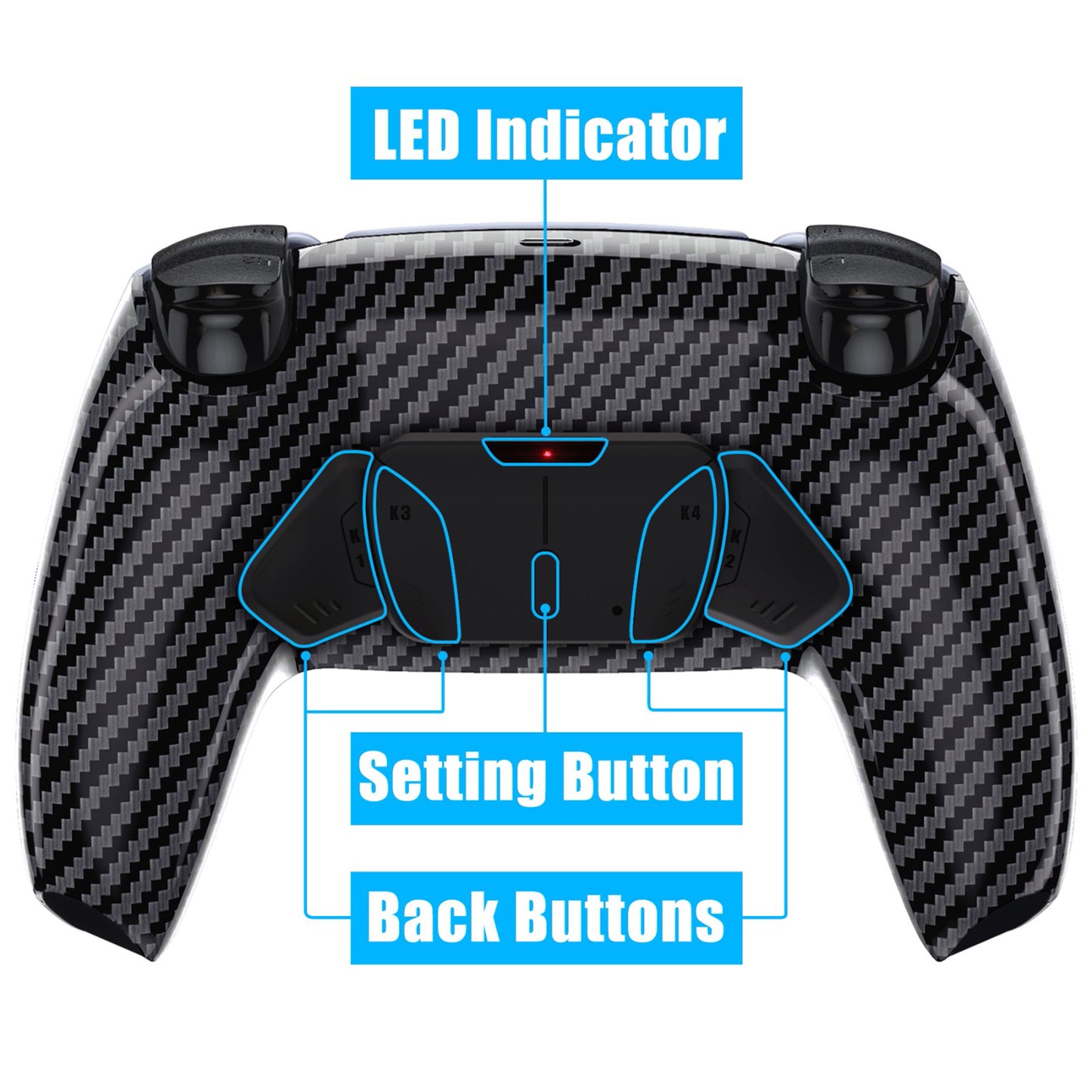 eXtremeRate Retail Graphite Carbon Fiber Pattern Remappable RISE4 Remap Kit for PS5 Controller BDM-030, Upgrade Board & Redesigned Back Shell & 4 Back Buttons for PS5 Controller - Controller NOT Included - YPFS2002G3