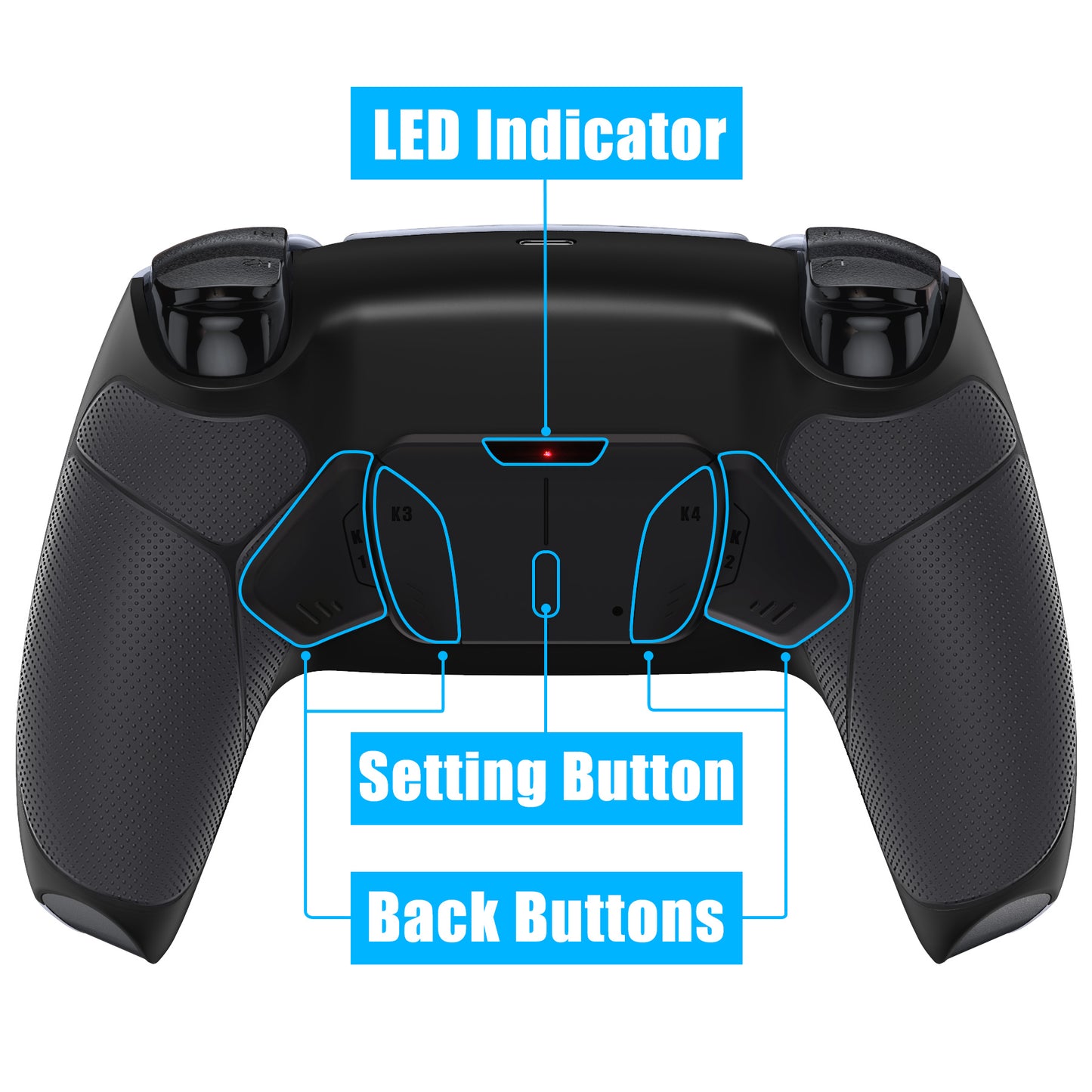 eXtremeRate Retail Black Rubberized Grip Remappable RISE4 Remap Kit for PS5 Controller BDM-030, Upgrade Board & Redesigned Black Back Shell & 4 Back Buttons for PS5 Controller - Controller NOT Included - YPFU6001G3