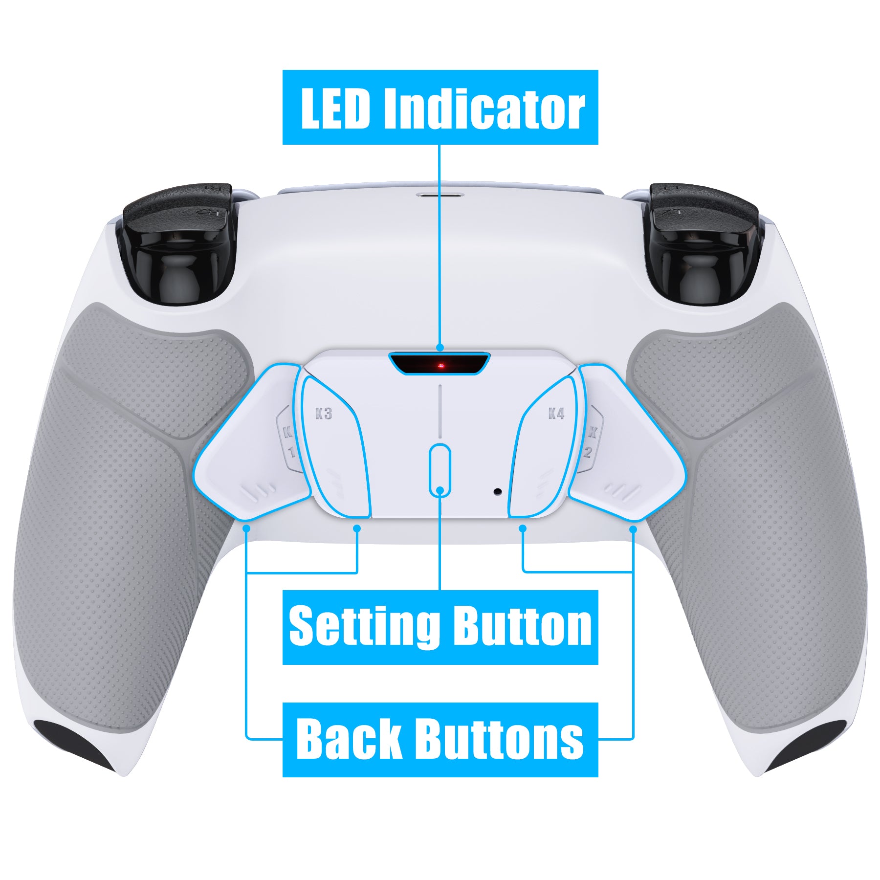 eXtremeRate Retail Gray Rubberized Grip Remappable RISE4 Remap Kit for PS5 Controller BDM-030, Upgrade Board & Redesigned White Back Shell & 4 Back Buttons for PS5 Controller - Controller NOT Included - YPFU6002G3