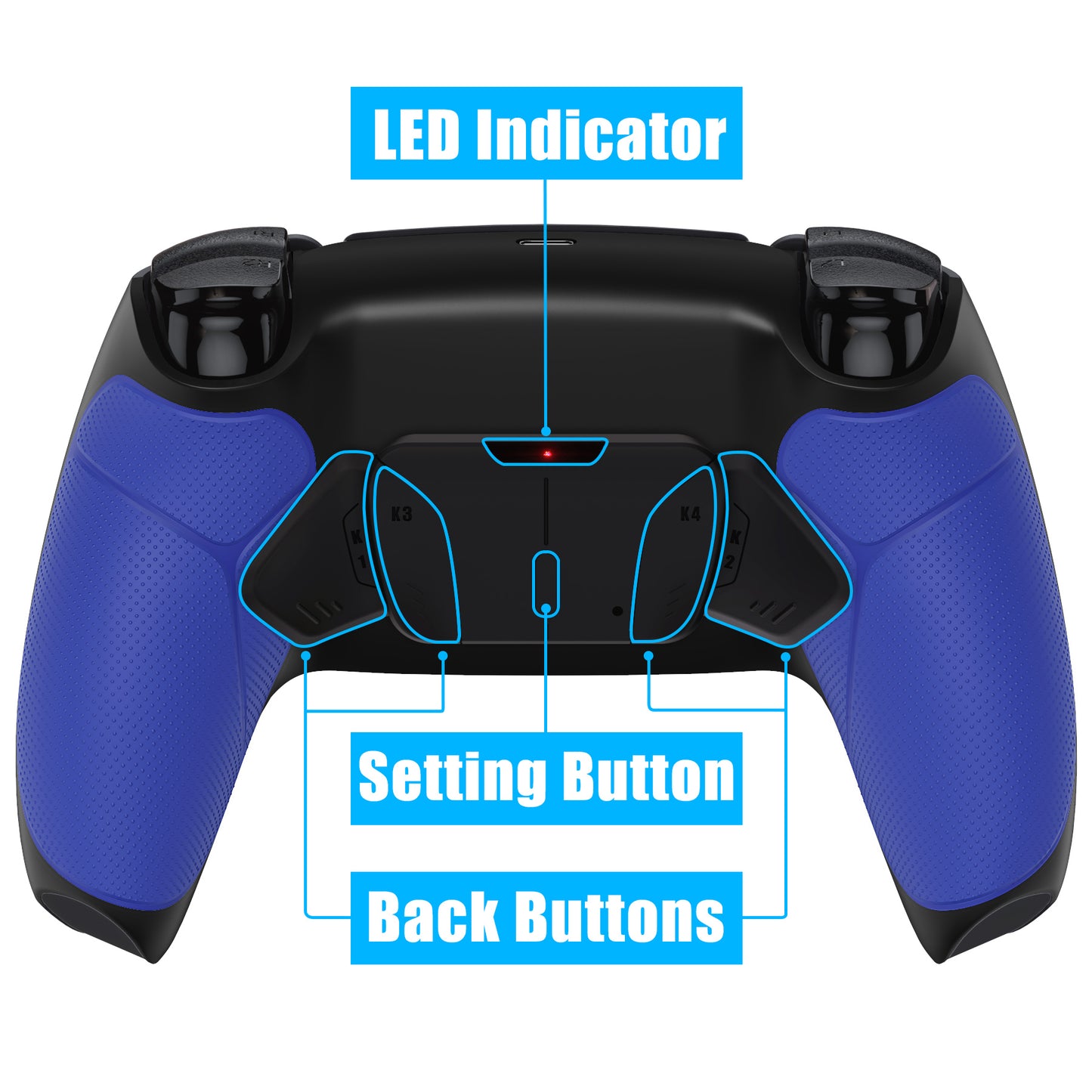 eXtremeRate Retail Blue Rubberized Grip Remappable RISE 4.0 Remap Kit for PS5 Controller BDM 010 & BDM 020, Upgrade Board & Redesigned Back Shell & 4 Back Buttons for PS5 Controller - Controller NOT Included - YPFU6003