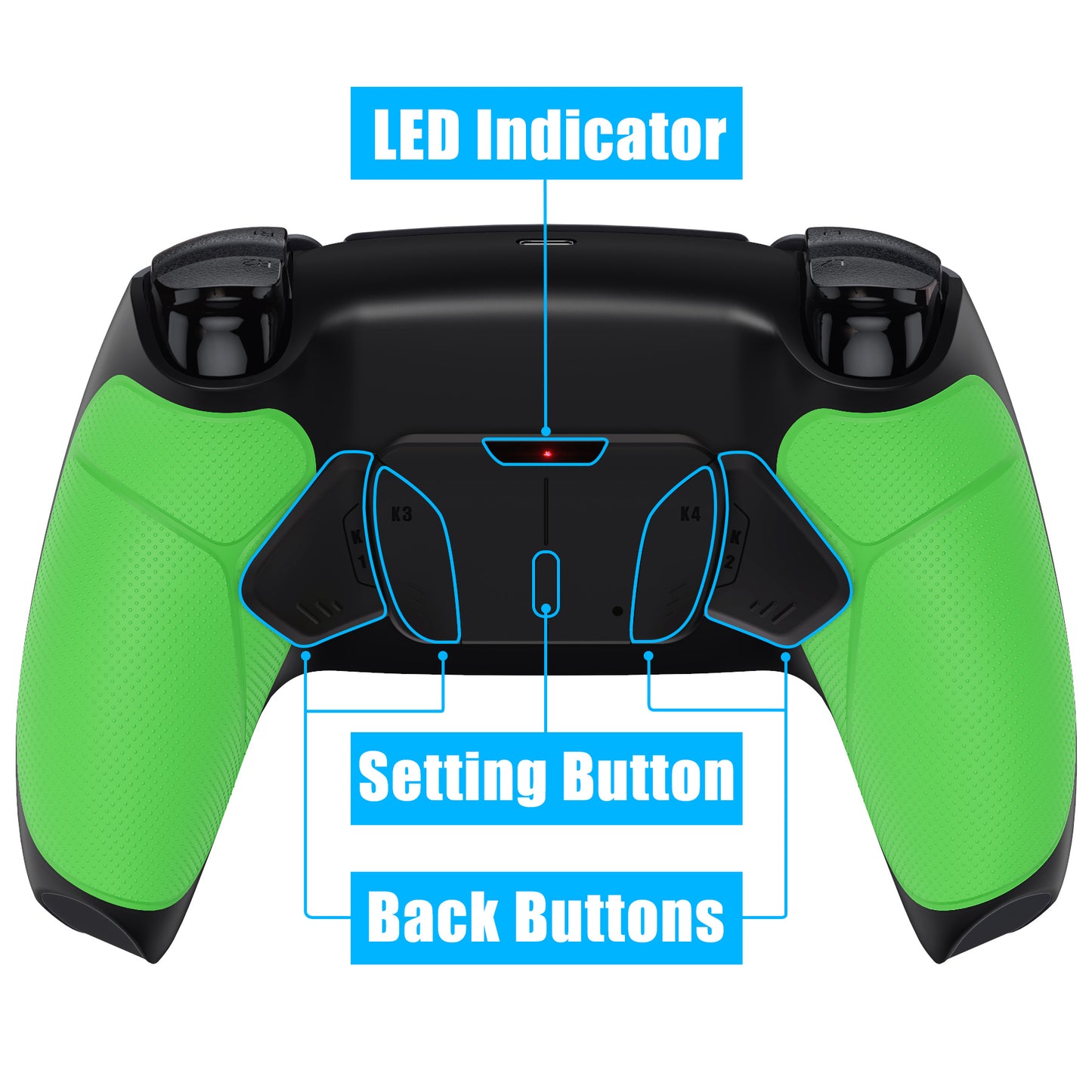 eXtremeRate Retail Green Rubberized Grip Remappable RISE 4.0 Remap Kit for PS5 Controller BDM 010 & BDM 020, Upgrade Board & Redesigned Back Shell & 4 Back Buttons for PS5 Controller - Controller NOT Included - YPFU6004