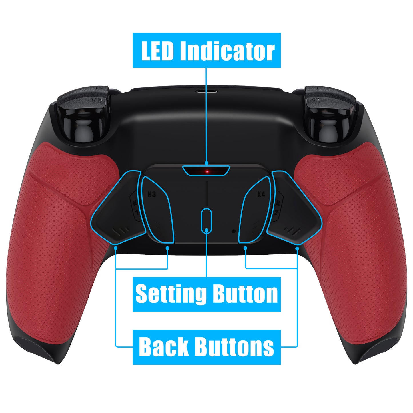 eXtremeRate Retail Red Rubberized Grip Remappable RISE 4.0 Remap Kit for PS5 Controller BDM 010 & BDM 020, Upgrade Board & Redesigned Back Shell & 4 Back Buttons for PS5 Controller - Controller NOT Included - YPFU6005