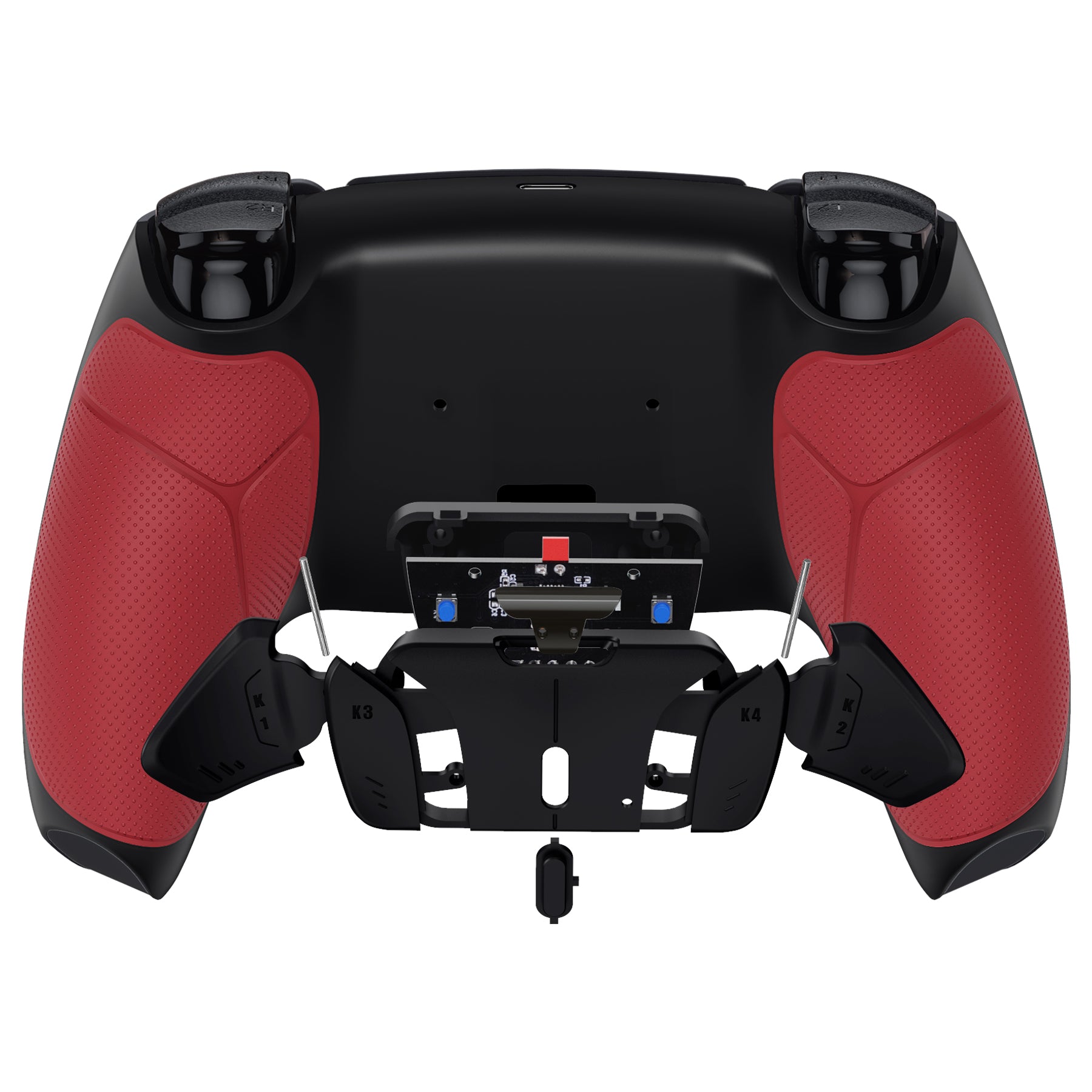 Red w Red Rubberized Grip Ps5 Controller with 4 remappable outlets paddles (Scuf Like