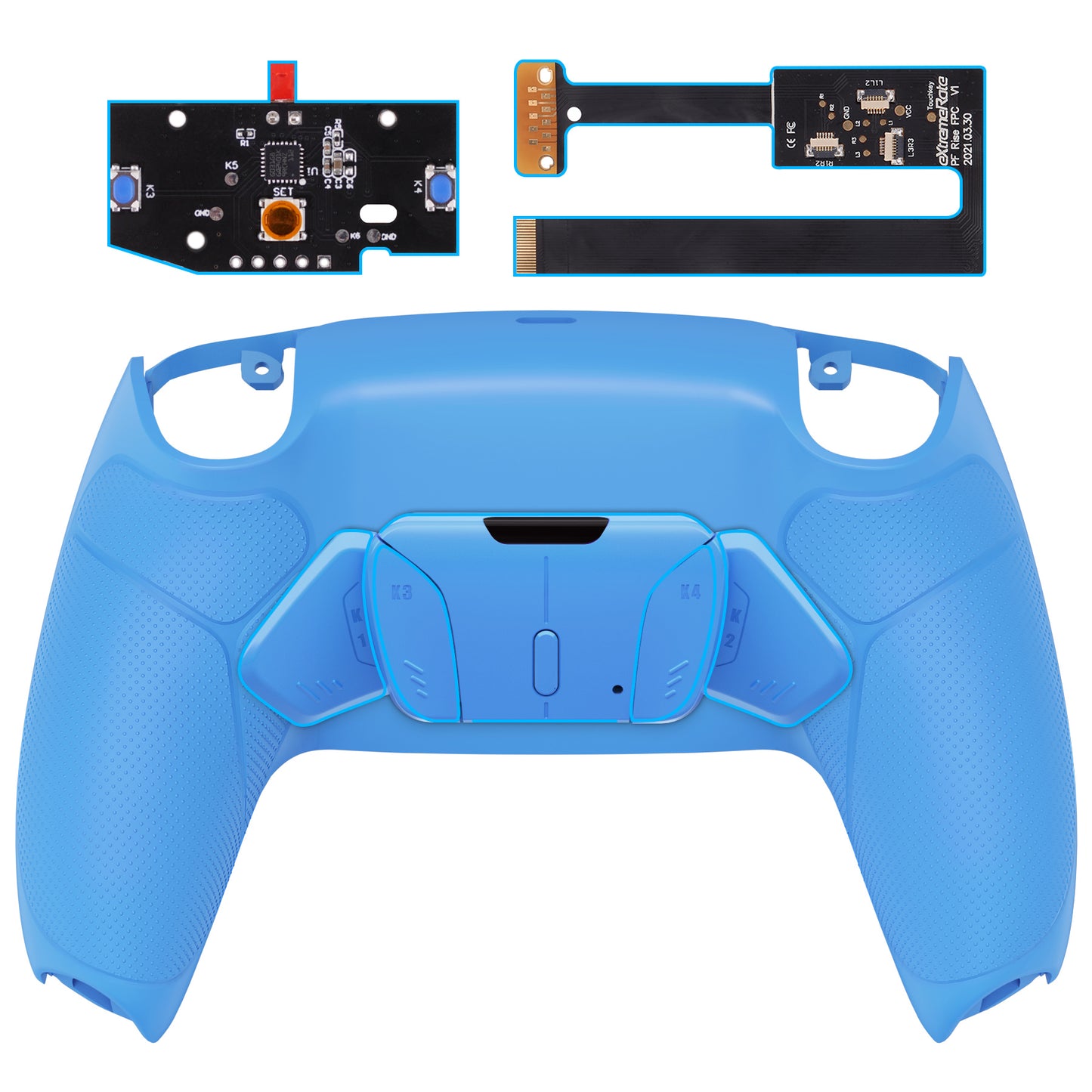 eXtremeRate Retail Starlight Blue Rubberized Grip Remappable RISE 4.0 Remap Kit for PS5 Controller BDM 010 & BDM 020, Upgrade Board & Redesigned Back Shell & 4 Back Buttons for PS5 Controller - Controller NOT Included - YPFU6006