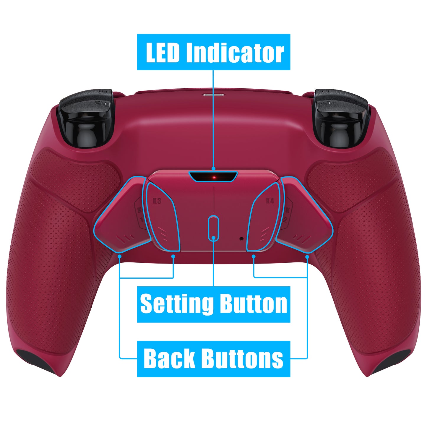 eXtremeRate Retail Cosmic Red Rubberized Grip Remappable RISE 4.0 Remap Kit for PS5 Controller BDM 010 & BDM 020, Upgrade Board & Redesigned Back Shell & 4 Back Buttons for PS5 Controller - Controller NOT Included - YPFU6008