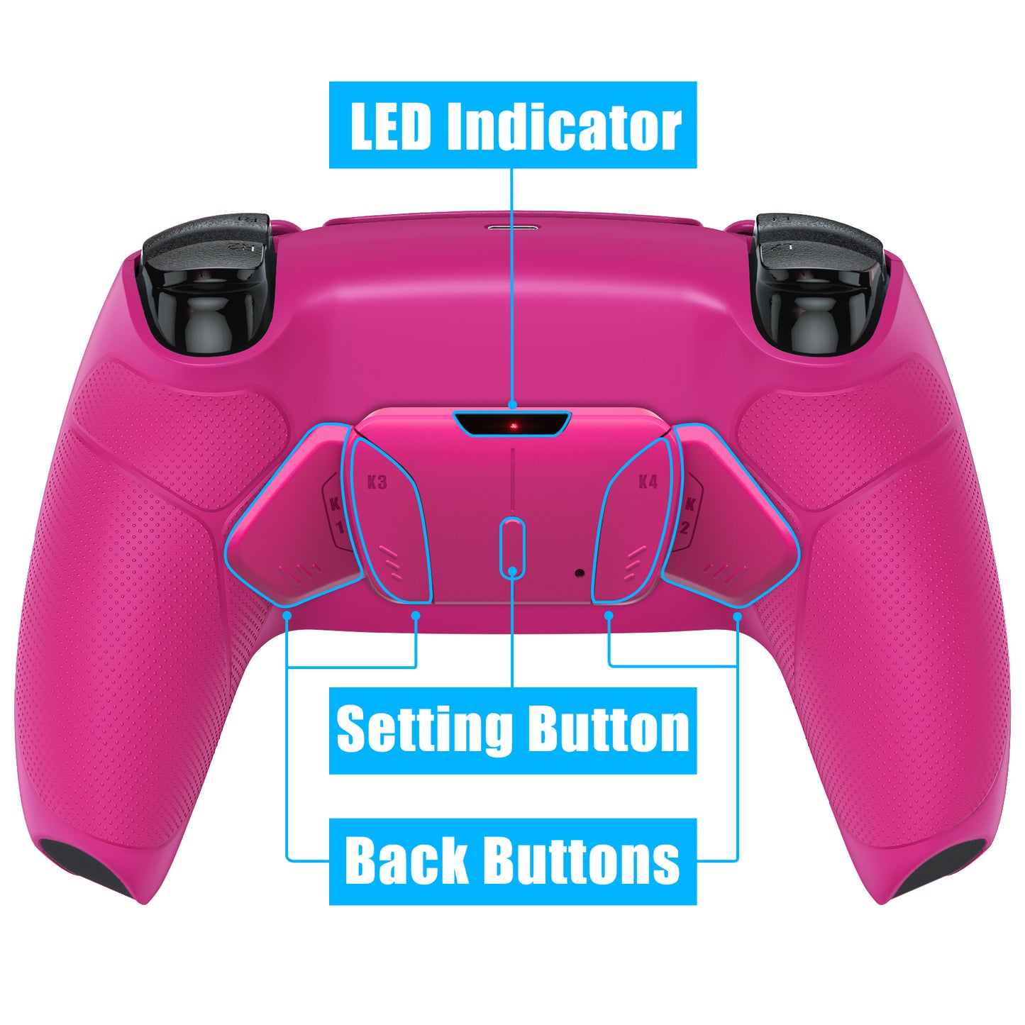 eXtremeRate Retail Nova Pink Rubberized Grip Remappable RISE 4.0 Remap Kit for PS5 Controller BDM 010 & BDM 020, Upgrade Board & Redesigned Back Shell & 4 Back Buttons for PS5 Controller - Controller NOT Included - YPFU6009