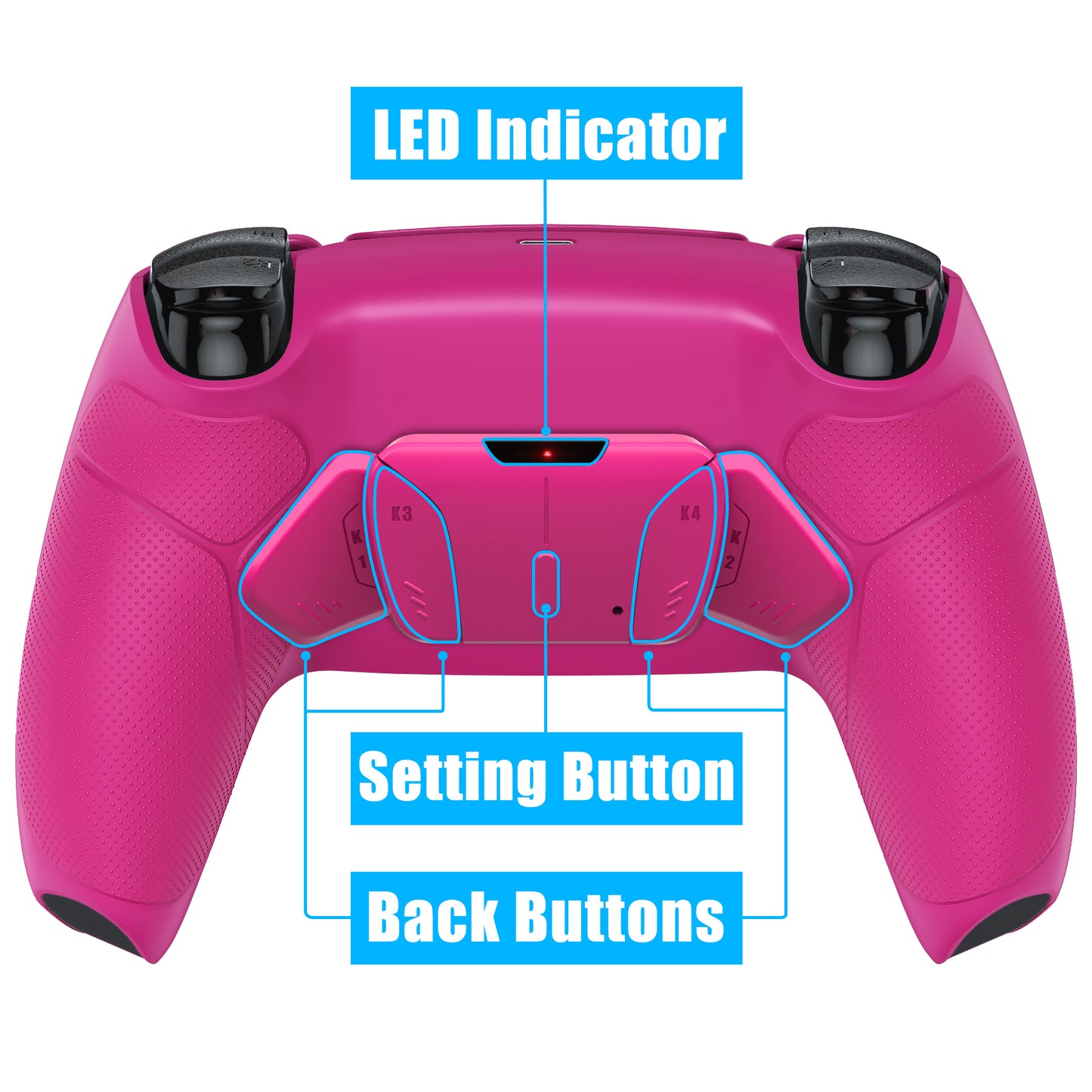 eXtremeRate Retail Nova Pink Rubberized Grip Remappable RISE4 Remap Kit for PS5 Controller BDM-030, Upgrade Board & Redesigned Nova Pink Back Shell & 4 Back Buttons for PS5 Controller - Controller NOT Included - YPFU6009G3