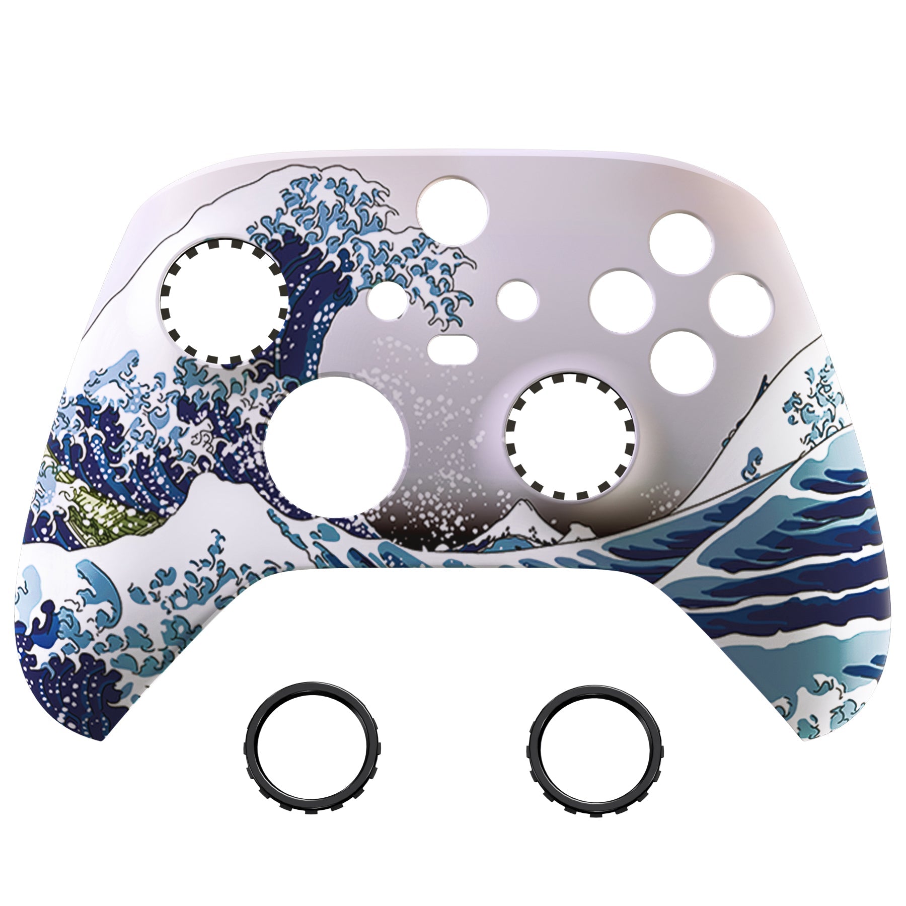 eXtremeRate Retail The Great Wave ASR Version Front Housing Shell with Accent Rings for Xbox Series X/S Controller, Custom Soft Touch Cover Faceplate for Xbox Core Controller Model 1914 - Controller NOT Included - YX3T106