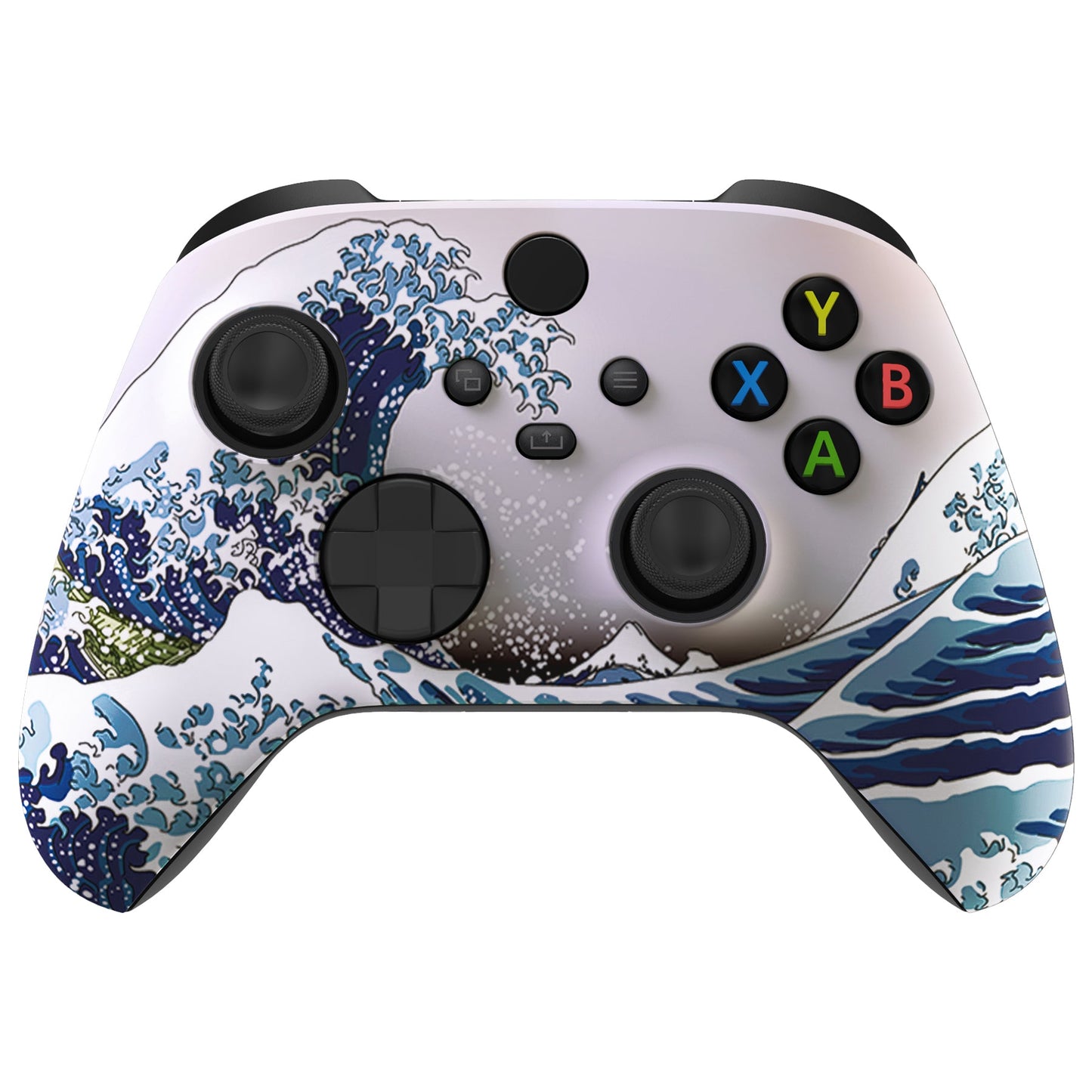 eXtremeRate Retail The Great Wave ASR Version Front Housing Shell with Accent Rings for Xbox Series X/S Controller, Custom Soft Touch Cover Faceplate for Xbox Core Controller Model 1914 - Controller NOT Included - YX3T106