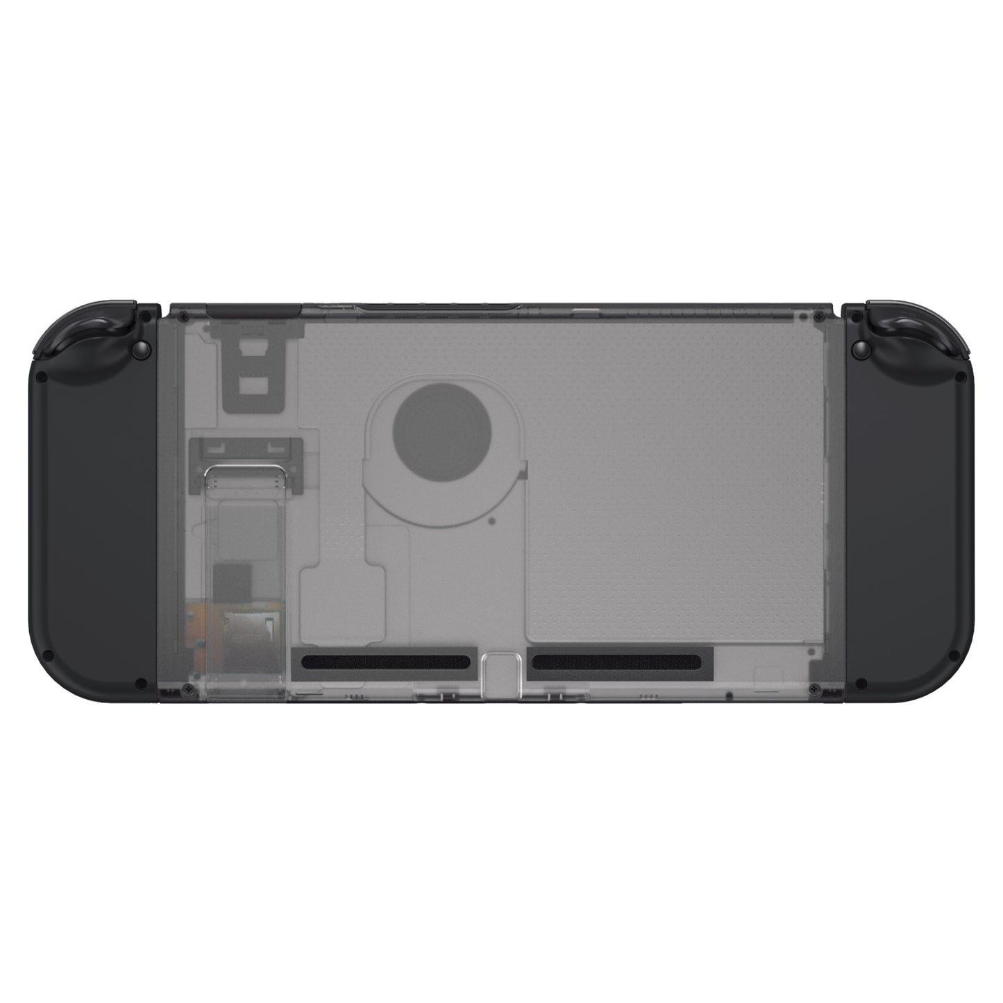 eXtremeRate Retail Clear Black Console Back Plate DIY Replacement Housing Shell Case for NS Switch Console with Kickstand - JoyCon Shell NOT Included - ZM510
