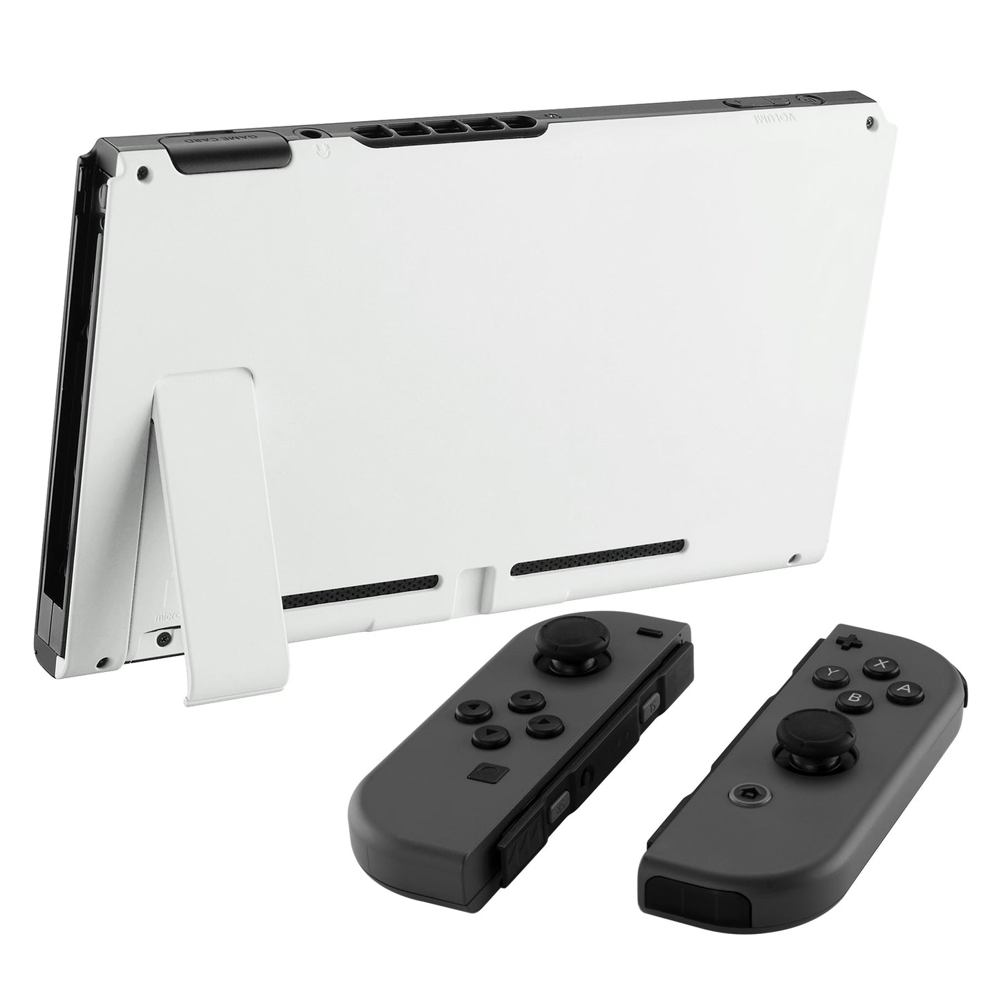 eXtremeRate Retail Soft Touch Grip White Console Back Plate DIY Replacement Housing Shell Case for Nintendo Switch Console with Kickstand - JoyCon Shell NOT Included - ZP303