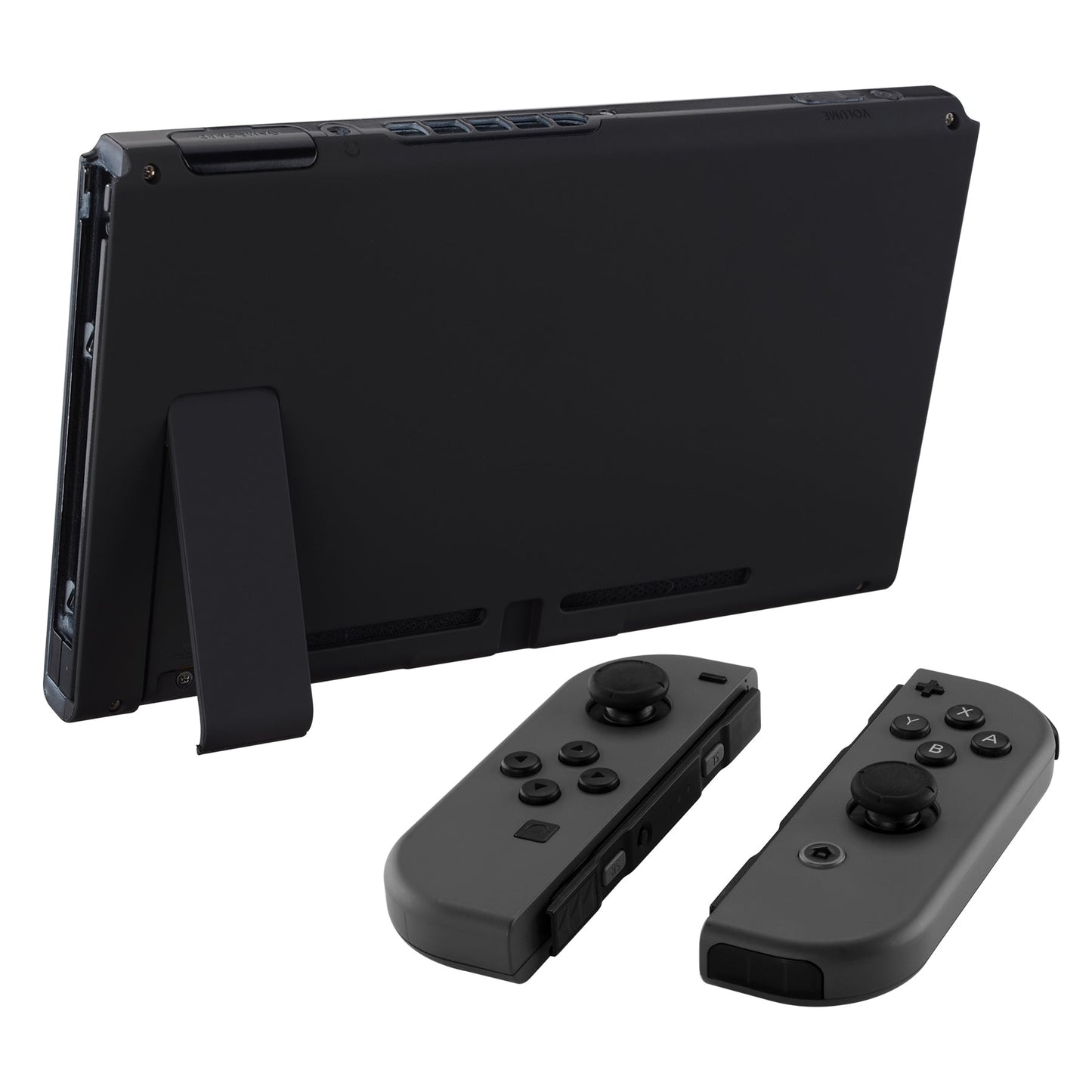eXtremeRate Retail Soft Touch Grip Black Console Back Plate DIY Replacement Housing Shell Case for Nintendo Switch Console with Kickstand - JoyCon Shell NOT Included - ZP310