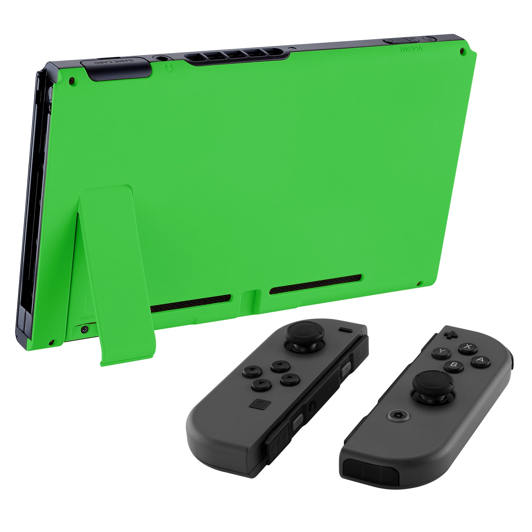 eXtremeRate Retail Soft Touch Grip Green Console Back Plate DIY Replacement Housing Shell Case for NS Switch Console with Kickstand - JoyCon Shell NOT Included - ZP314