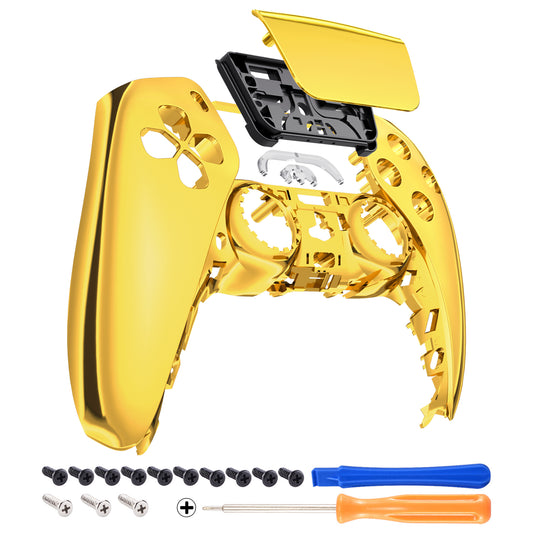 eXtremeRate Retail Chrome Gold Touchpad Front Housing Shell Compatible with ps5 Controller BDM-010 BDM-020 BDM-030, DIY Replacement Shell Custom Touch Pad Cover Compatible with ps5 Controller - ZPFD4001G3